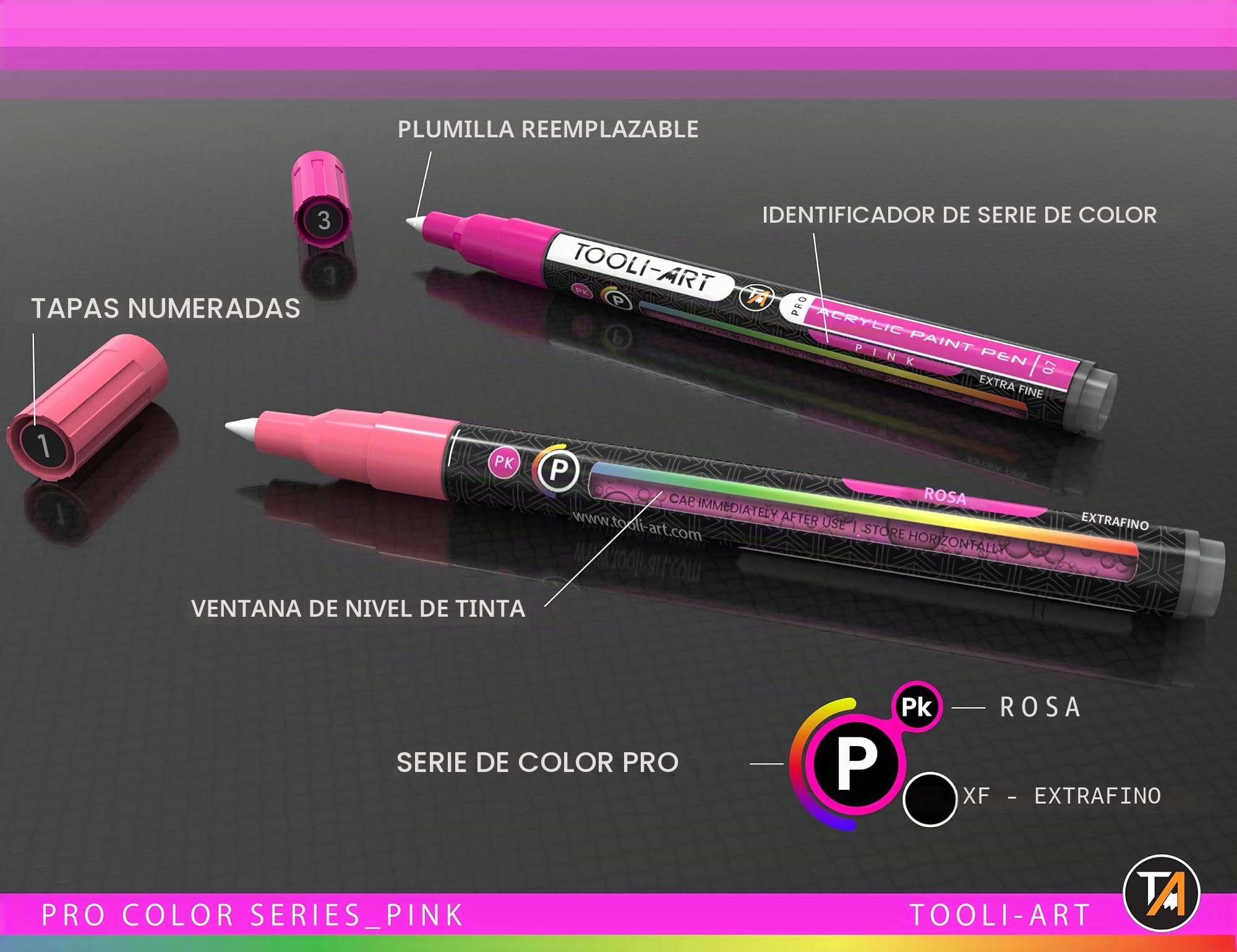 Pro Colour Series - Lote de 22 rotuladores de pintura acrílica, punta extra fina de 0,7 mm, para piedra, vidrio, tazas, madera, metal, plástico, lona rosa, no tóxica, a base de agua, secado rápido.