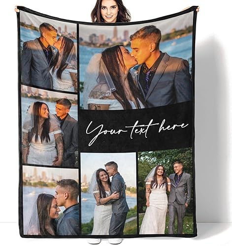 D-Story Manta personalizada con texto fotográfico para regalos fabricada en Estados Unidos, manta personalizada con carga de imagen, manta de