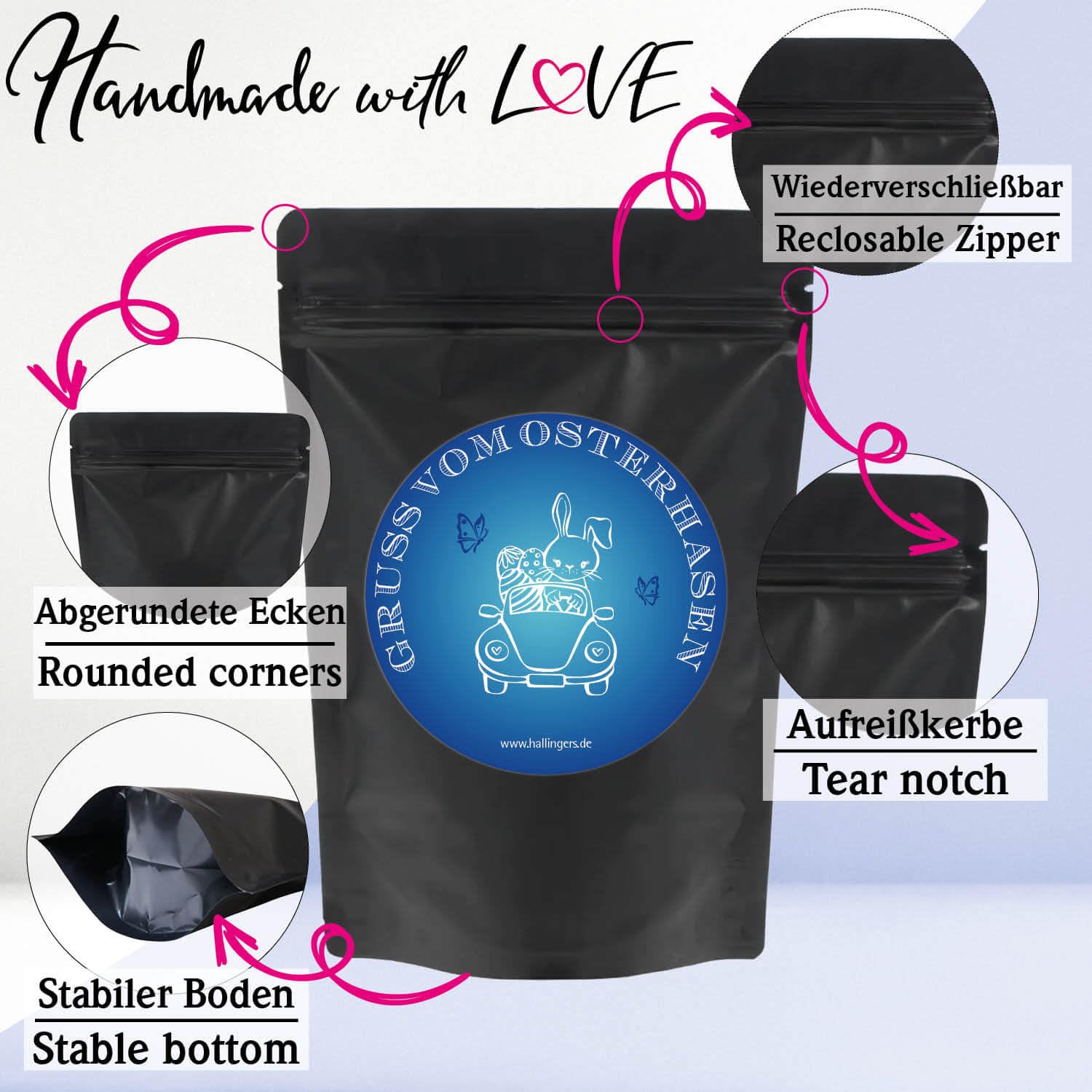 Hallingers Genuss Manufaktur Feinkost Oster-Geschenk-Set - XXL-Wundertüte "Gruß vom Osterh..." großes Osternest Ostertafel, Biergelée, Likör & Osterei-Gewürz, Ostern Körbchen für Frauen Männer
