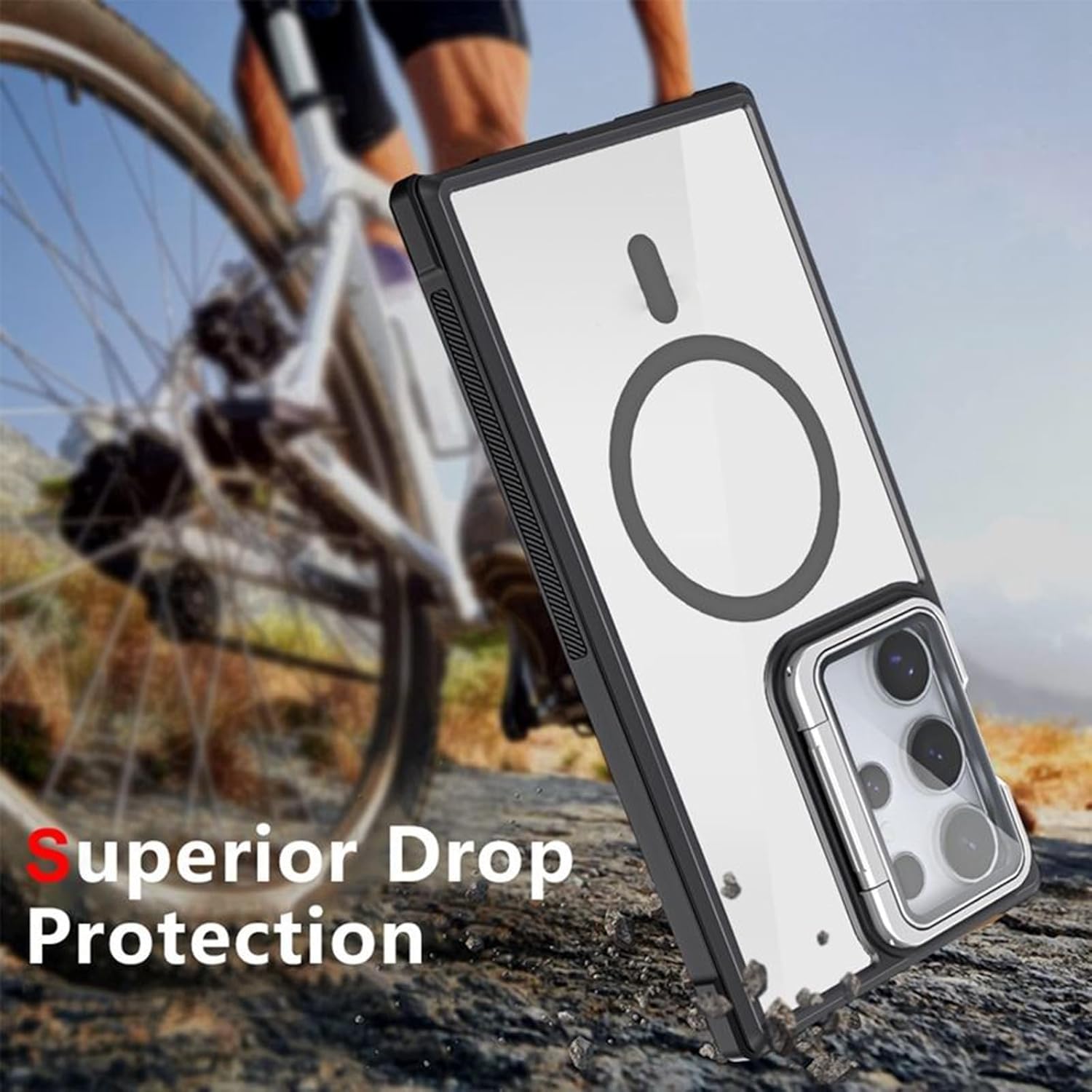 Magnetic Slim Clear Case for Samsung Galaxy S26/S26 Plus/S26 Ultra, Non-Slip Grip with All-Inclusive Lens Protection & Kickstand Cover(Black,S26 Plus)