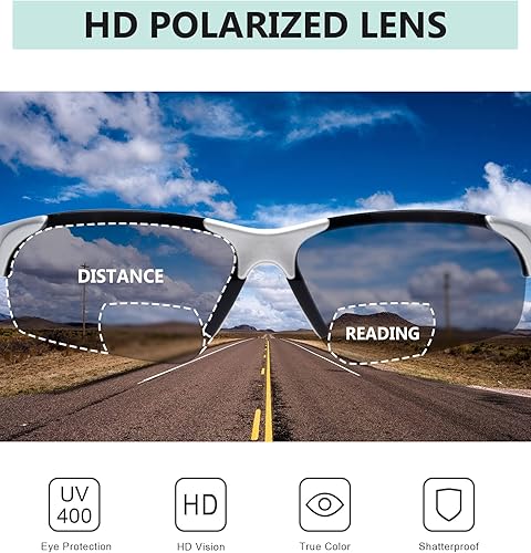 Miniatura 5 de Eyekepper TR90 Gafas de sol bifocales polarizadas deportivas irrompibles sin montura, Lente plateadagris