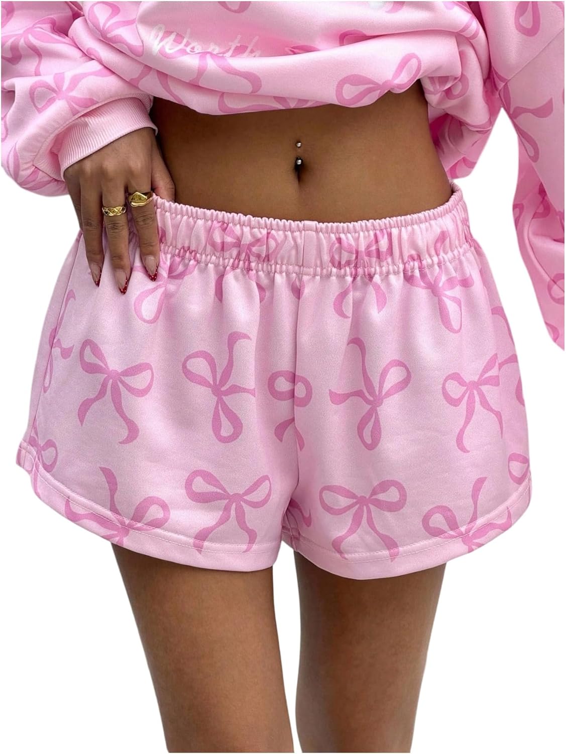 SOLY HUX Women's Bow Print Shorts Elastic Waist Wide Leg Summer Y2k Cute Lounge Shorts