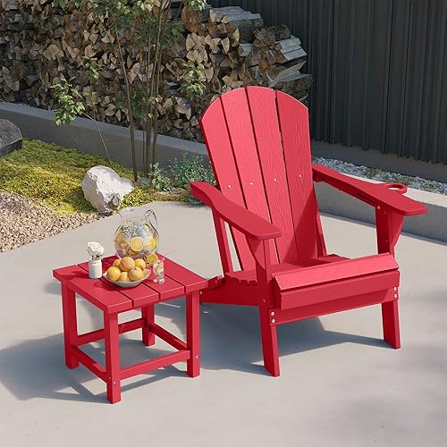 Miniatura 2 de Silla plegable Adirondack de Patio Kingdom con portavasos, sillas de plástico HDPE para exteriores, resistentes al clima, aspecto de madera real
