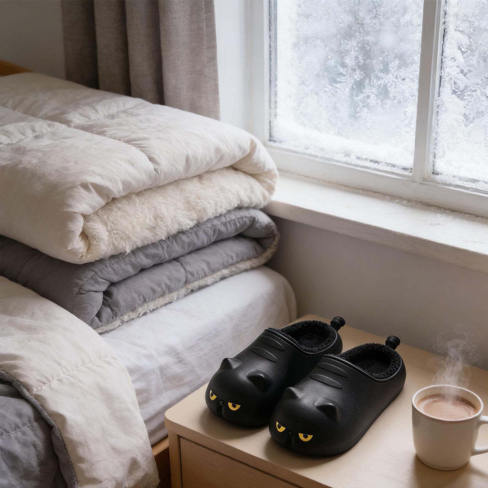 Pantuflas de felpa de invierno, regalo de cumpleaños, divertidas, suaves y antideslizantes, para el dormitorio y el hogar, Negro, 38 39