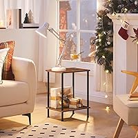 Vista 2 de HOOBRO Mesa auxiliar, mesa lateral pequeña, mesita de noche con 2 estantes de almacenamiento, mesa de sofá para espacios pequeños, sala de estar