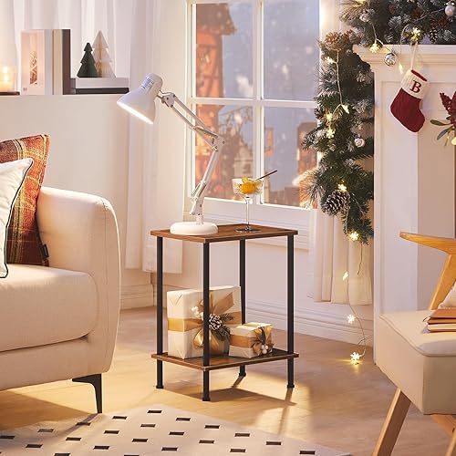 Miniatura 2 de HOOBRO Mesa auxiliar, mesa lateral pequeña, mesita de noche con 2 estantes de almacenamiento, mesa de sofá para espacios pequeños, sala de estar,