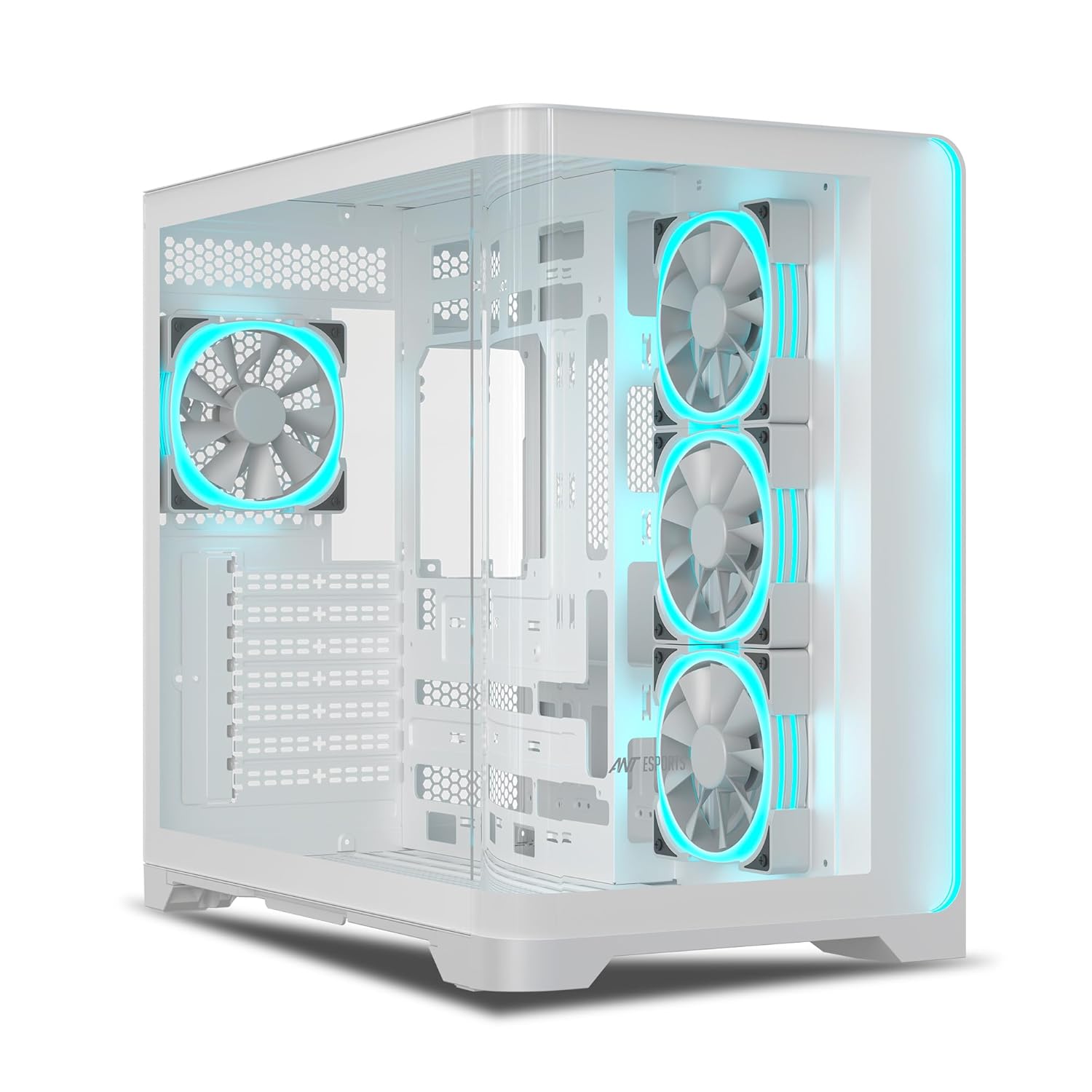 Ant Esports Crystal ARC Mid-Tower Computer Case/Gaming Cabinet – White |Front Curved Glass|Support ATX, Micro-ATX, Mini-ITX | Pre-Installed 4 ARGB-PWM Fans