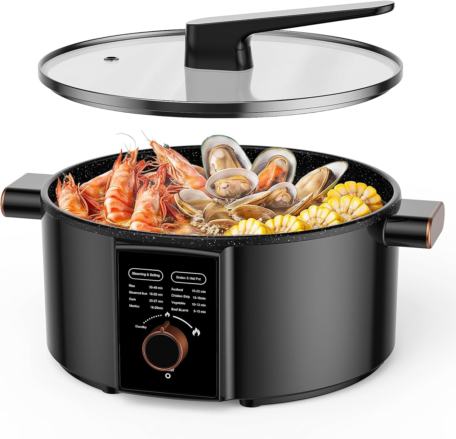 5L Hot Pot Electric, 1300W Non-Stick Electric Pot for Cooking, Dual Power