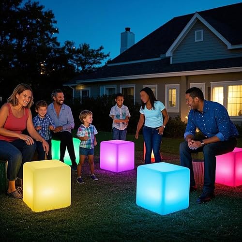 Miniatura 2 de Mr.Go Mesa de cubo con iluminación LED de 20 pulgadas, luz LED grande para silla, asiento de cubo LED de 16 colores RGB con control remoto,