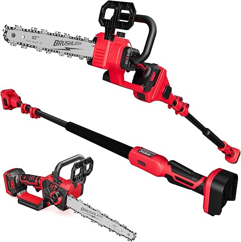 Sierra de poste inalámbrica 2 en 1 de 10 pulgadas y motosierra compatible con batería Milwaukee M18 de 18 V, alcance total de máximo 15 pies,