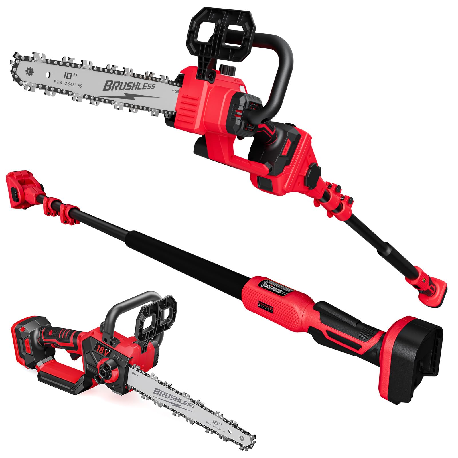 2-IN-1 Cordless 10-Inch Pole Saw And Chainsaw Compatible with Milwaukee M18 18V Battery, Total Reach of Max 15ft, Auto Oiling, Electric Pole Saw for Tree Trimming Pruning (Battery NOT Included)