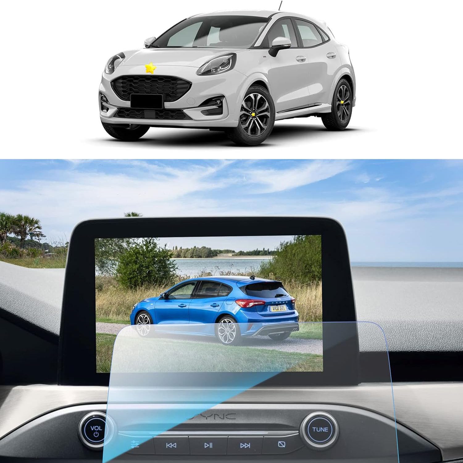 SKTU Screen Protector Compatible with Ford Focus/EcoSport/Kuga/Transit Custom/Fiesta/Puma Navigation Screen Protector Scratch-Resistant Protective Glass GPS Navigation Film (8 Inches)