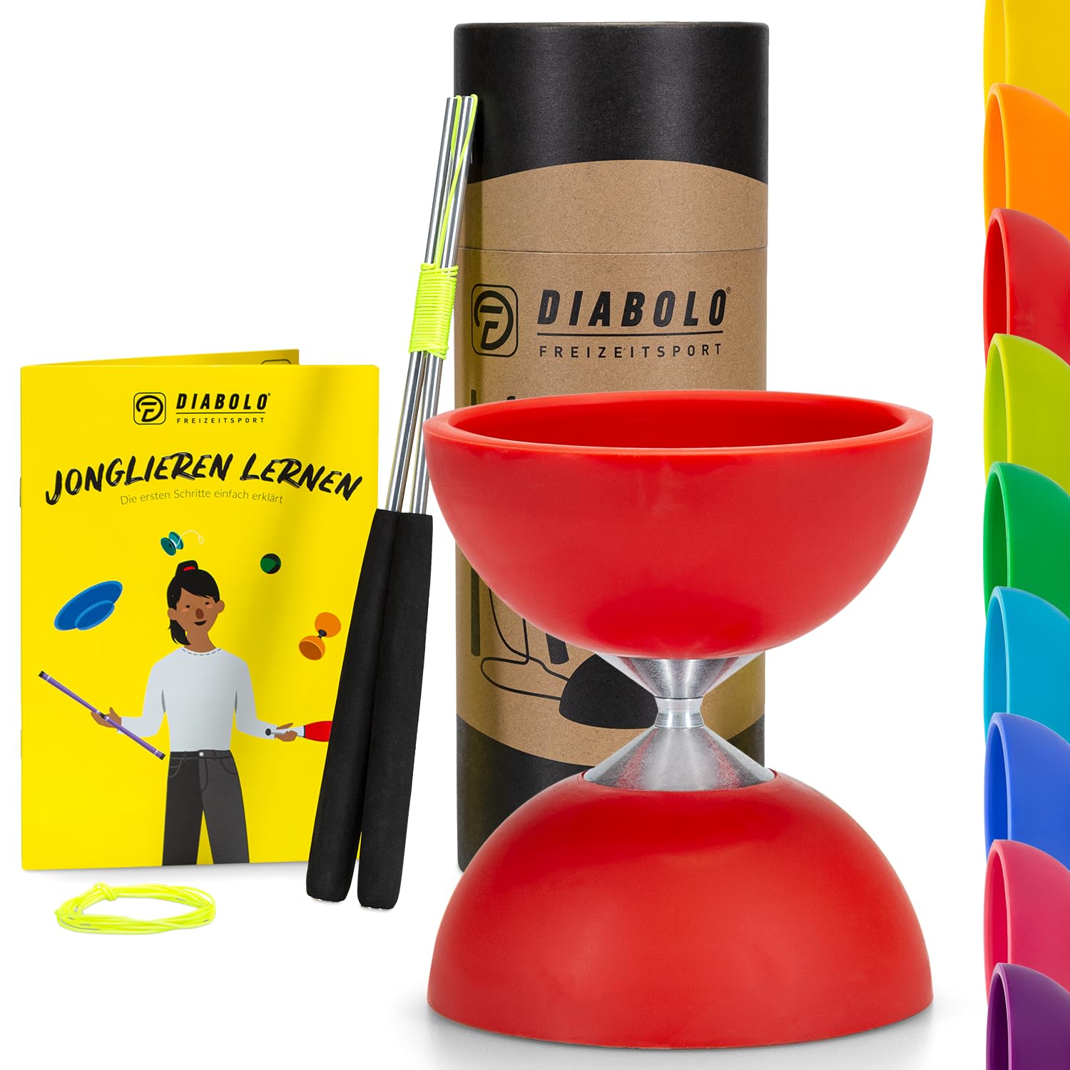 Diabolo Freizeitsport Basic juggling set with diabolo (red), aluminium handsticks, replacement cord (160 cm) and printed instructions (English language not guaranteed) - ideal as a gift for children,
