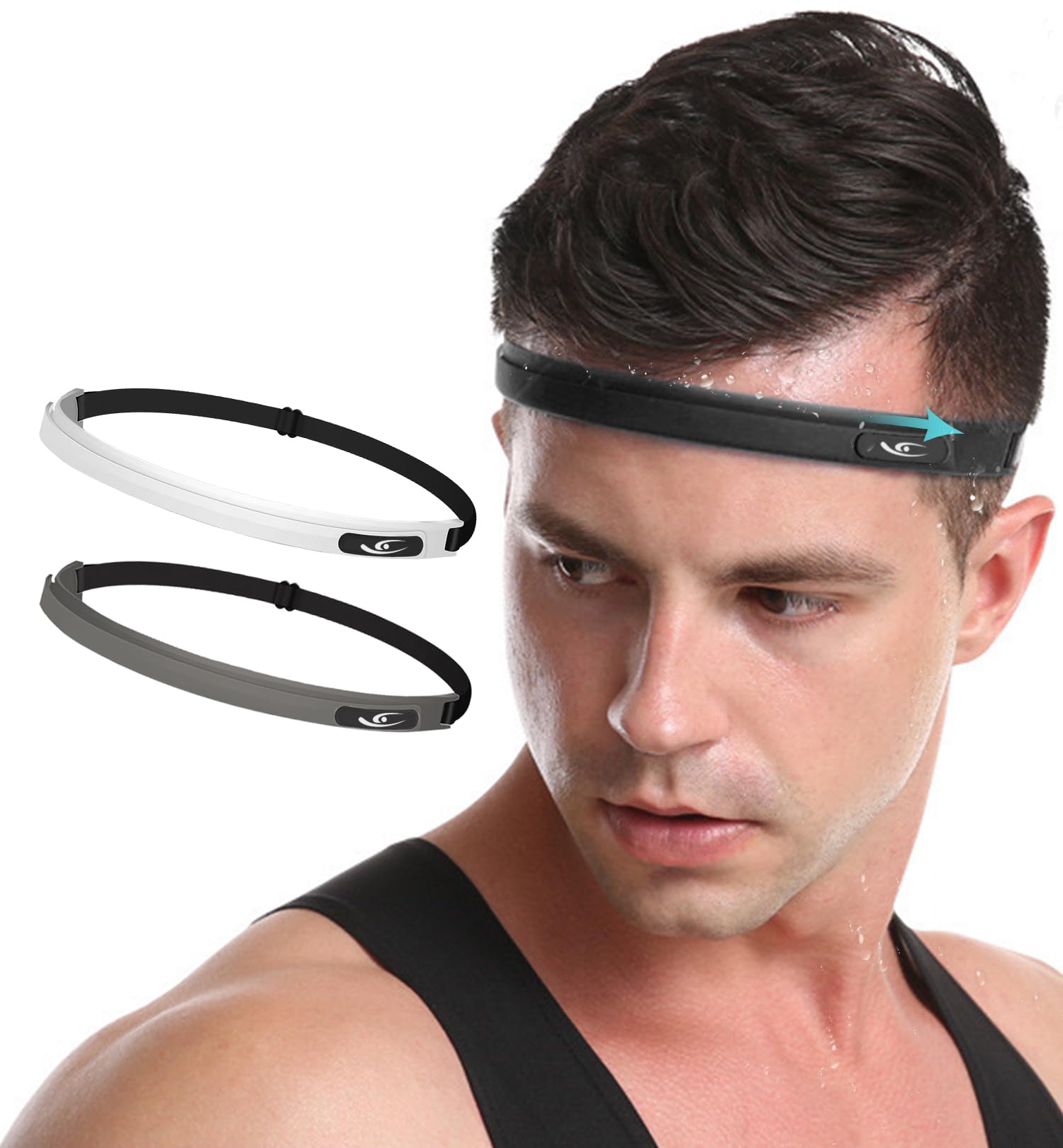 HiRui Sports Silicone Sweatband, Headband with Sweat-Guiding Channels Away from Eyes, Soft and Flexible, Universal Fit with Elastic Strap,