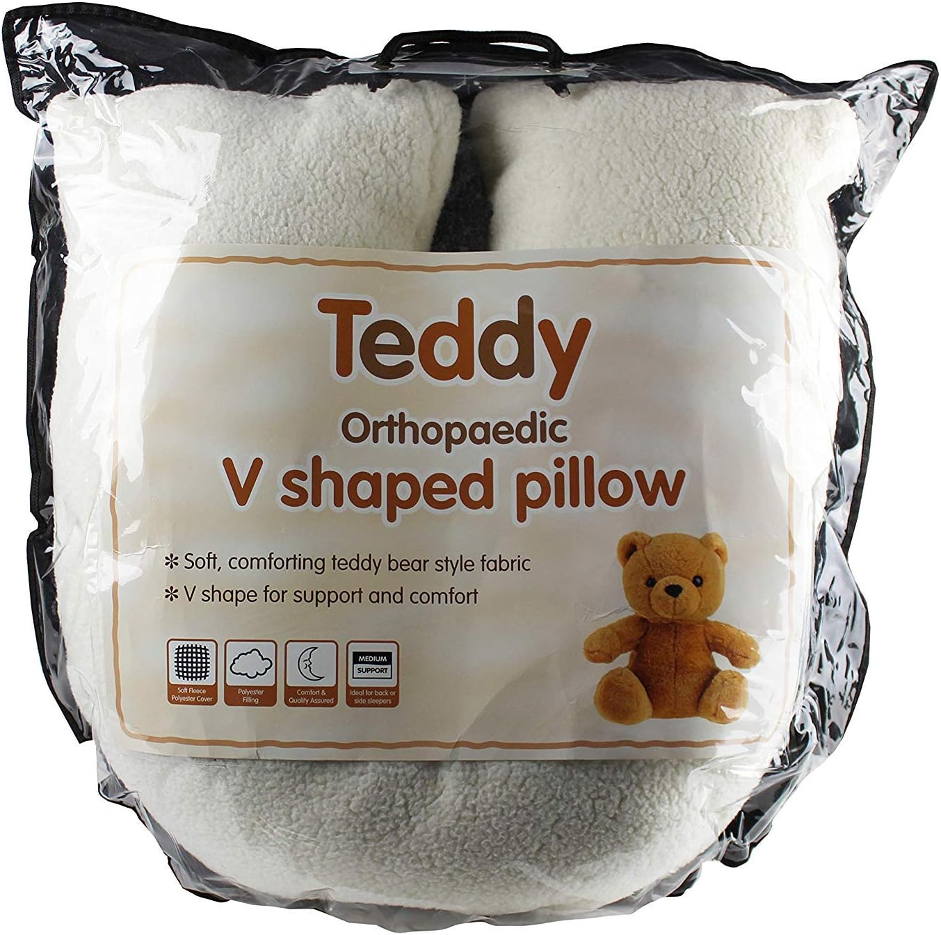 ANZ GLOBAL - Teddy Bear V Shaped Support Pillow Orthopaedic Sherpa Fleece Soft & Cosy Nursing Pillow