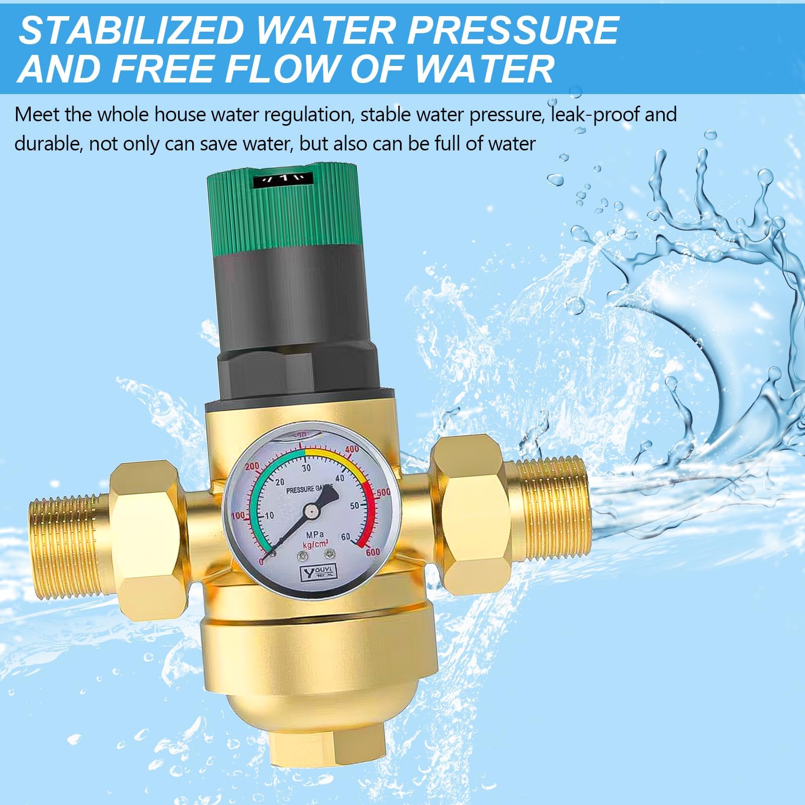 1 Pouce Reducteur de Pression Eau, Limiteur de Pression Avec Manometre Pression Eau Et Filtre à Mailles, RéDucteur de Pression D'Eau En pour Robinets D'Irrigation de Jardin de Chauffage au Gaz