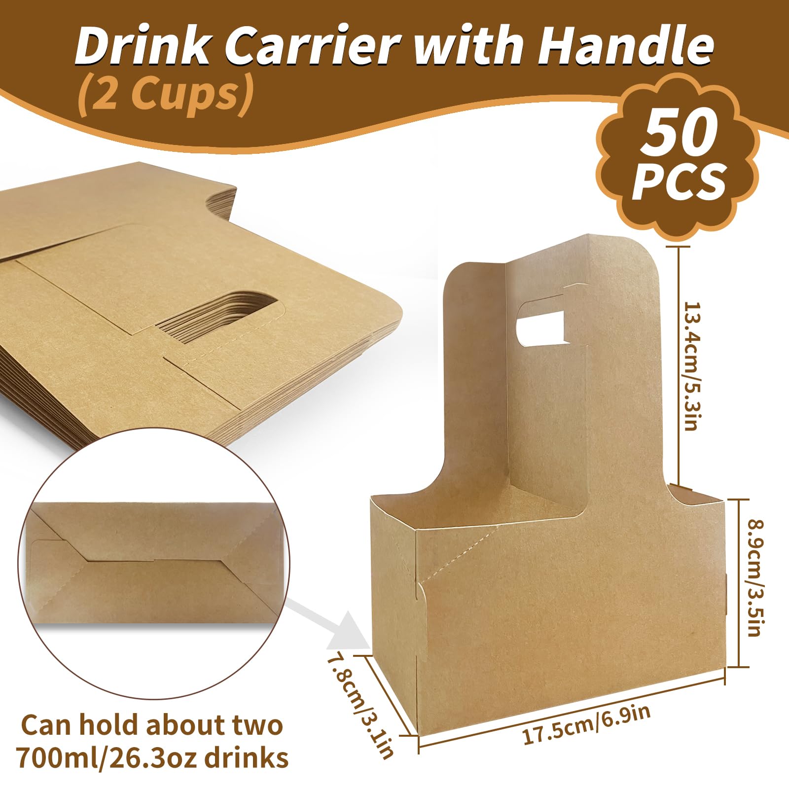 50 Pcs Coffee Drink Carrier with Handle(2 Cups or 4 Cups),Assemblable Drink Holder with Handle,Disposable Cup Holders for Drinks, Great for All Your Drink and Food Delivery,Coffee Carrier