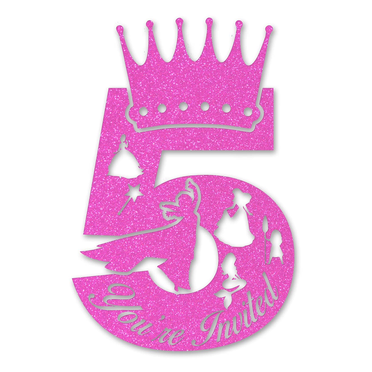 Pink Princesses 5th Birthday Party Invitations Glitter Princess Theme 5 Year Old Girls Birthday Shaped Invites Fill-in Invitations With Envelopes, Set of 20