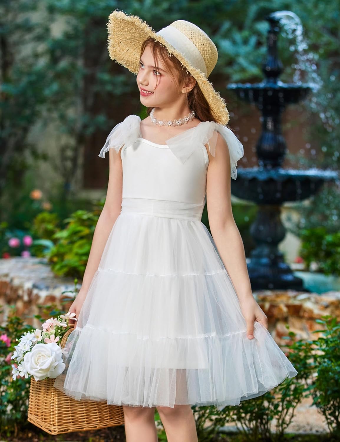 Arshiner Girls Dresses Summer Sleeveless Bow-Tie Straps Formal Fancy Party Birthday Tulle Dress - Image 3