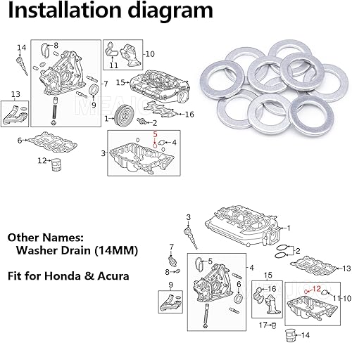 Miniatura 6 de 10 PCS Arandelas de Aplastamiento de Aceite de MotorJuntas de Tapón de Drenaje de Repuesto para Honda 94109-14000 Accord Civic Fit CR-V CR-X CR-Z