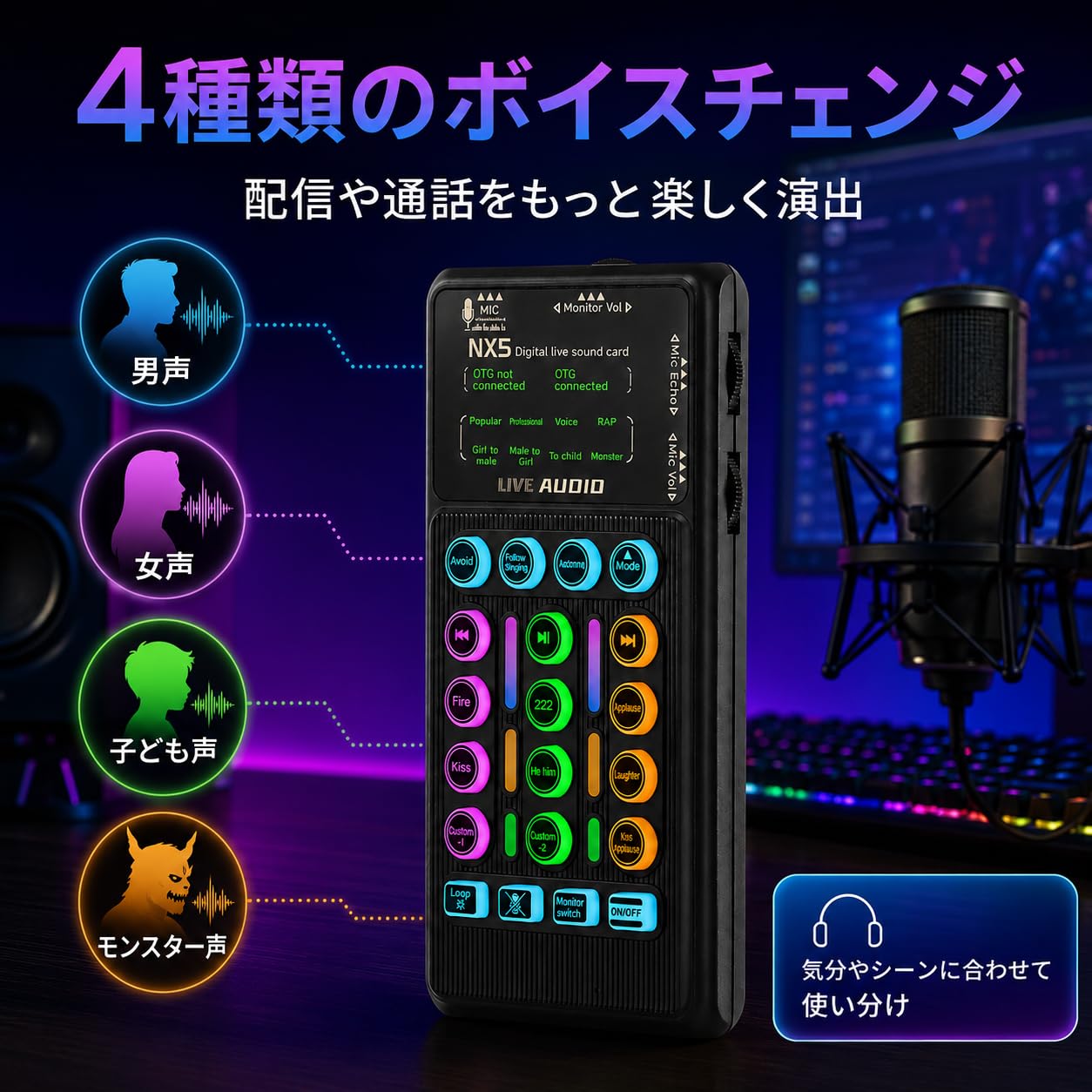 【オーディオミキサー】 ミキシング ライブ配信 ゲーム DJ ボイスチェンジャー Amazon.co.jp: NX5 ライブサウンドカード 配信用ミキサー オーディオ