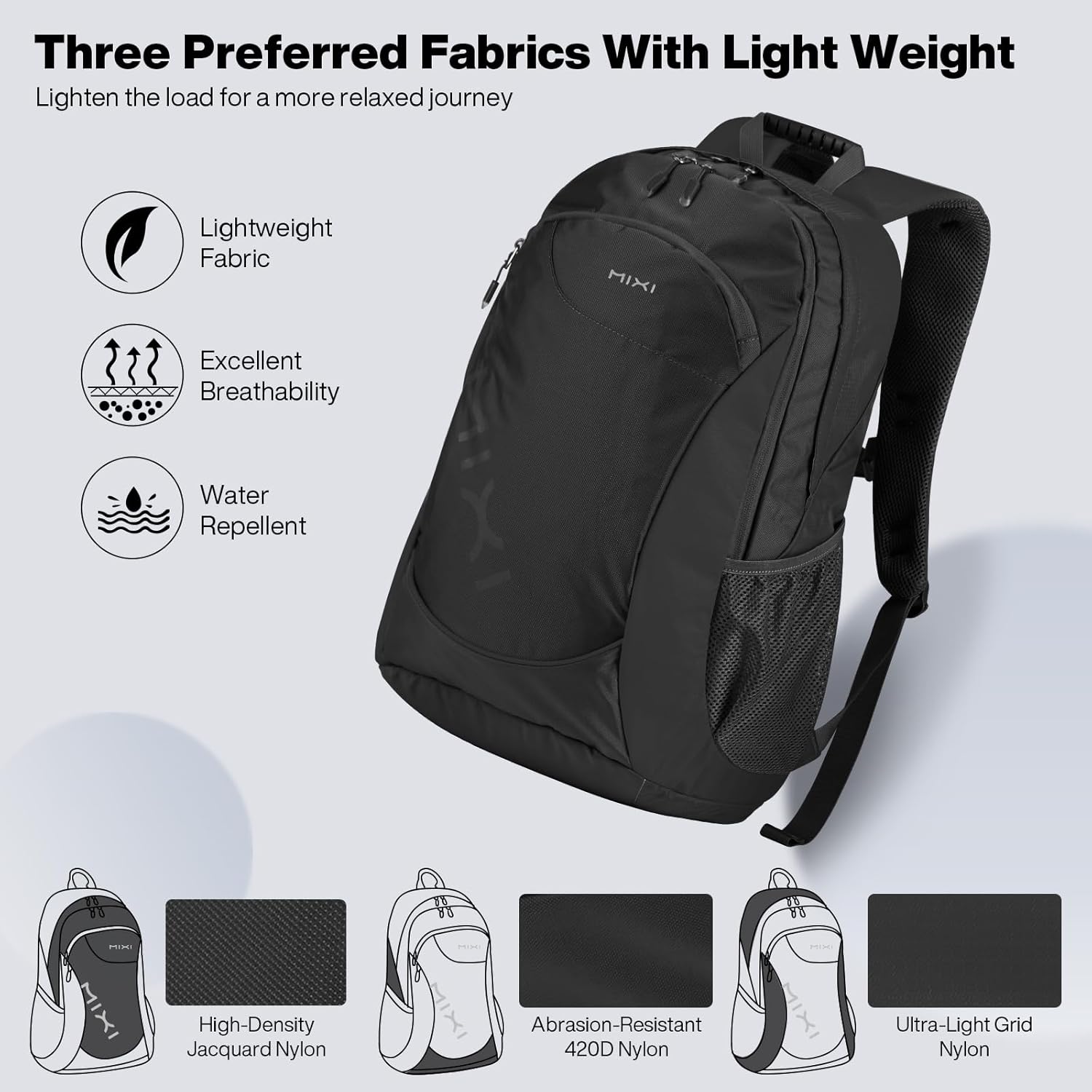 mixi Ultra Lightweight Backpack 31L Waterproof Casual backpack for Travel Sports Camping Hiking College Back Pack Daypack for Men Women, 18 inch-Black