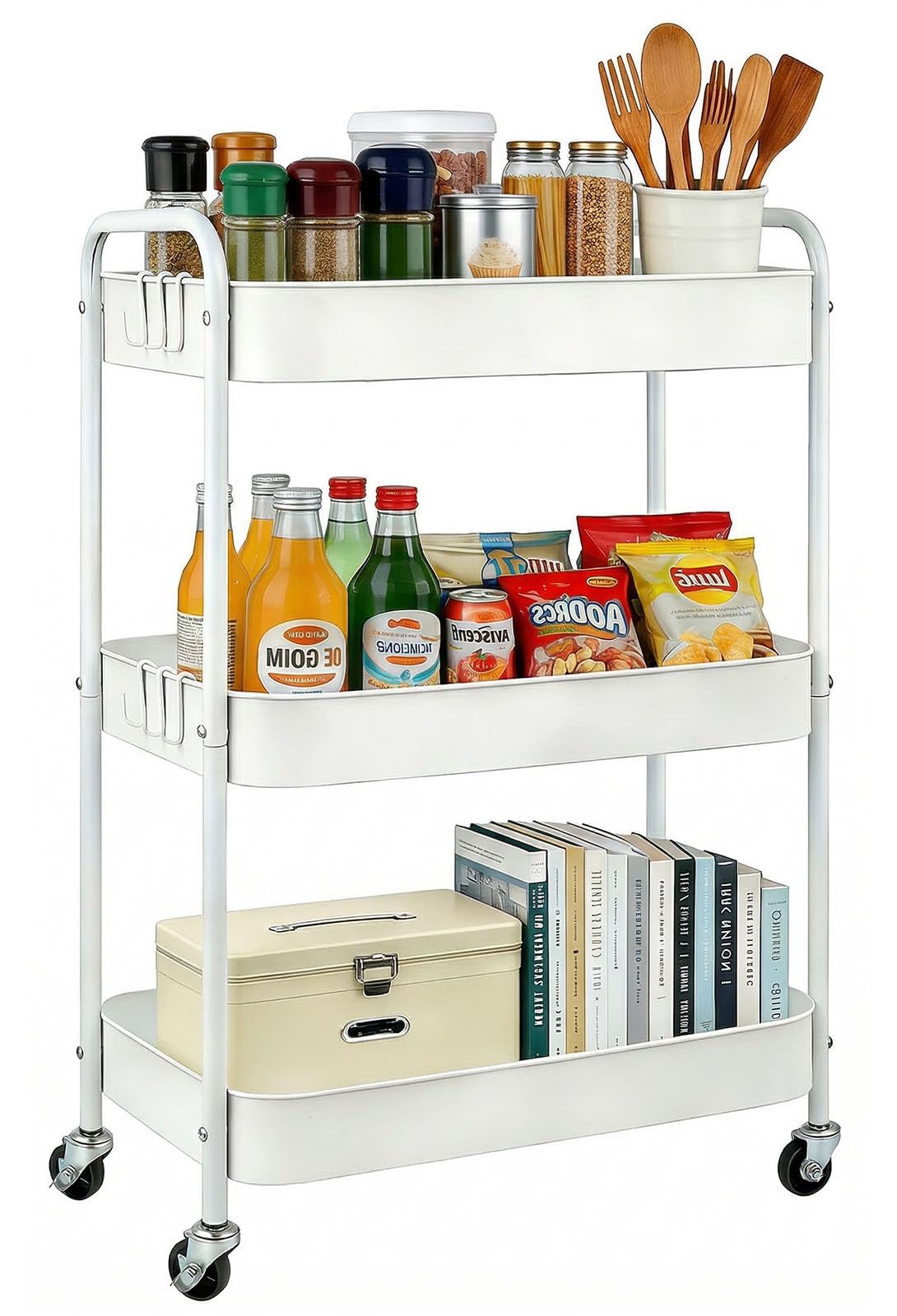 Amyu Trolley on wheels, 3 Tier Storage Trolley, Metal Kitchen Trolley, Vegetable Rack, Book cart, Beauty Organiser for Bathroom, Office, Living Room, Multi-Purpose Mobile Storage