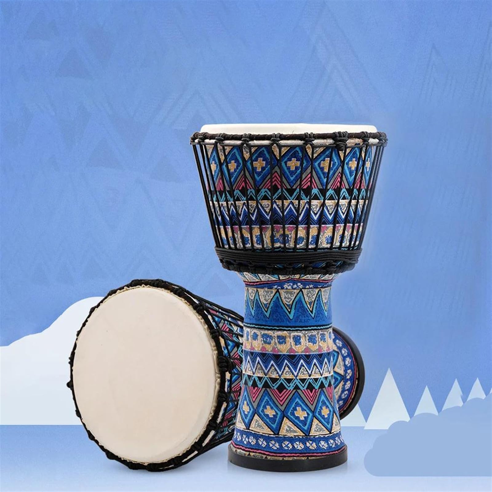 Pelle Di Capra Drumhead Djembe Drum Patterns Colorati Strumento A Tamburo Da 8 Pollici Per Adulti Tamburo Africano per Principiante (Color : A)