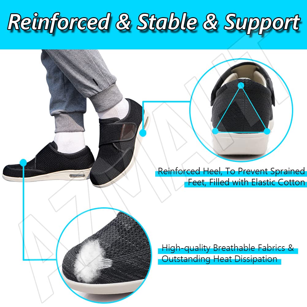 Chaussures à Enfiler pour Homme Pantoufles Diabétiques Extra Larges Pieds Gonflés Chaussures de Pied diabétique de Grande Taille Chaussures Ajustables,Noir,46 EU