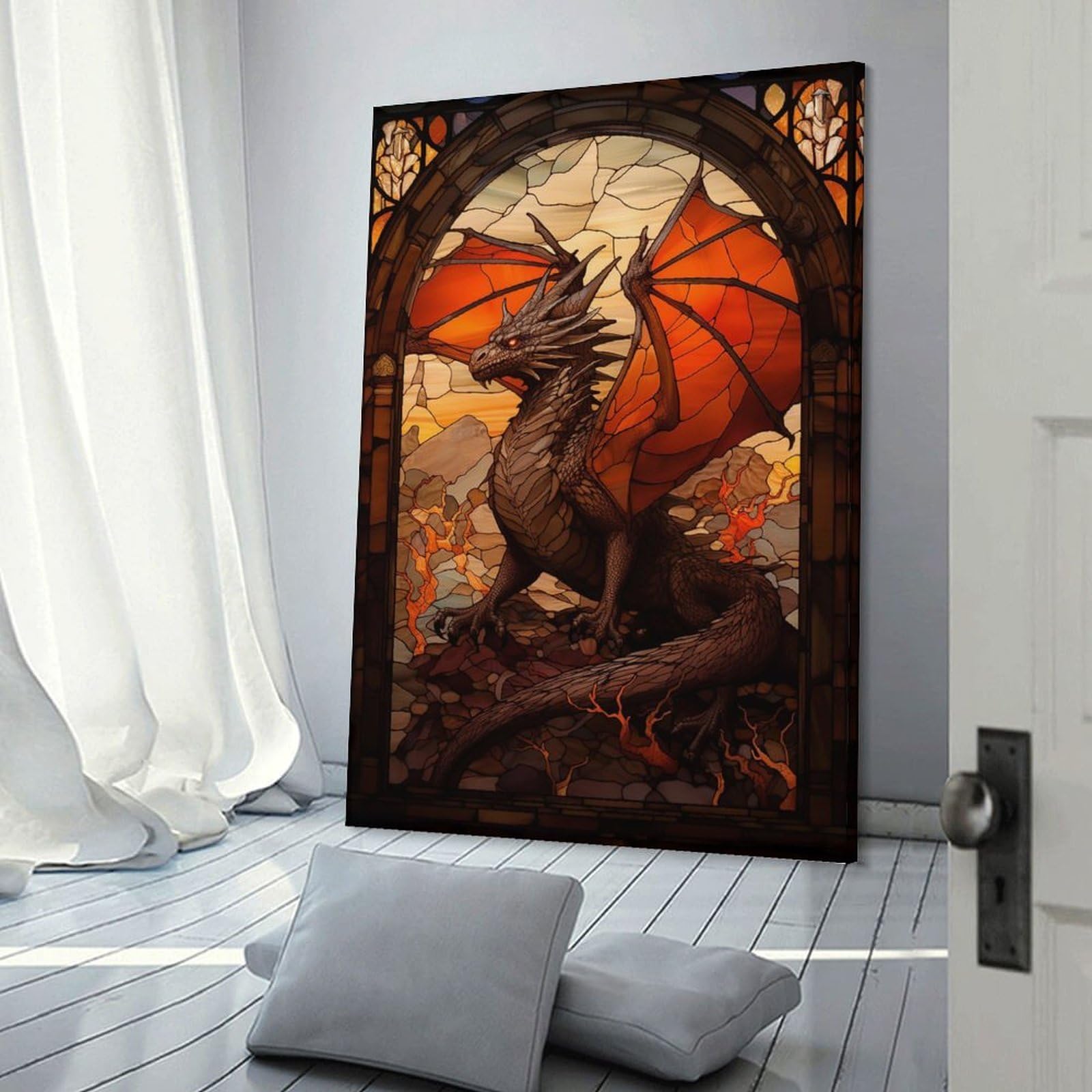 Junmoney Hanging Wall Art Dragon in A Glass, 20x30inch(50x75cm), for Wall Displays, Bedrooms Or Room Updates, Wall Decor Suited to Curated Displays