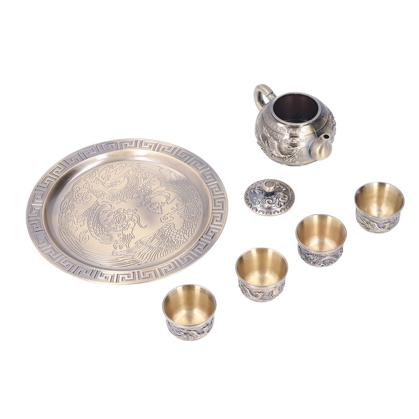 Moroccan Vintage Tea Set, Exquisite Embossed Metal Pattern Teapot and Plate for Table Decoration, Alloy, for Family and Friends