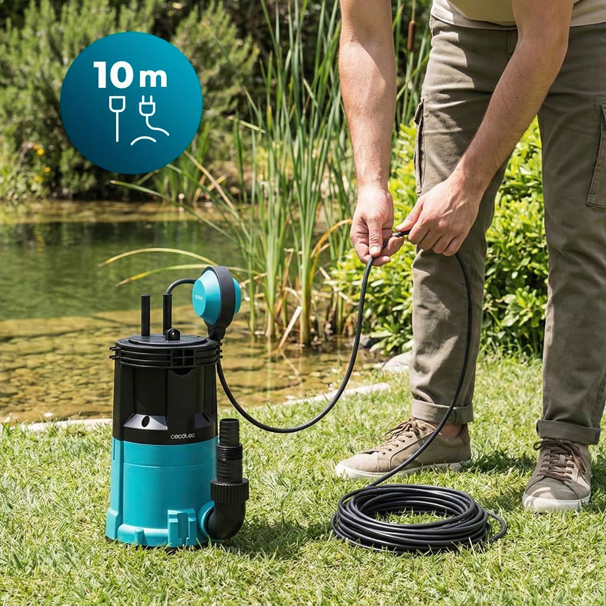 Cecotec Pompa Sommersa Axike 750 Dark&Crystal. 750W, 2in1 Acque Chiare e Scure, 14000L/h, Low-Suction, Altezza 7,5m, Profondità 7m, Galleggiante, IPX8, Cavo 10m, Drena Ogni Acqua in Modo Eccezionale