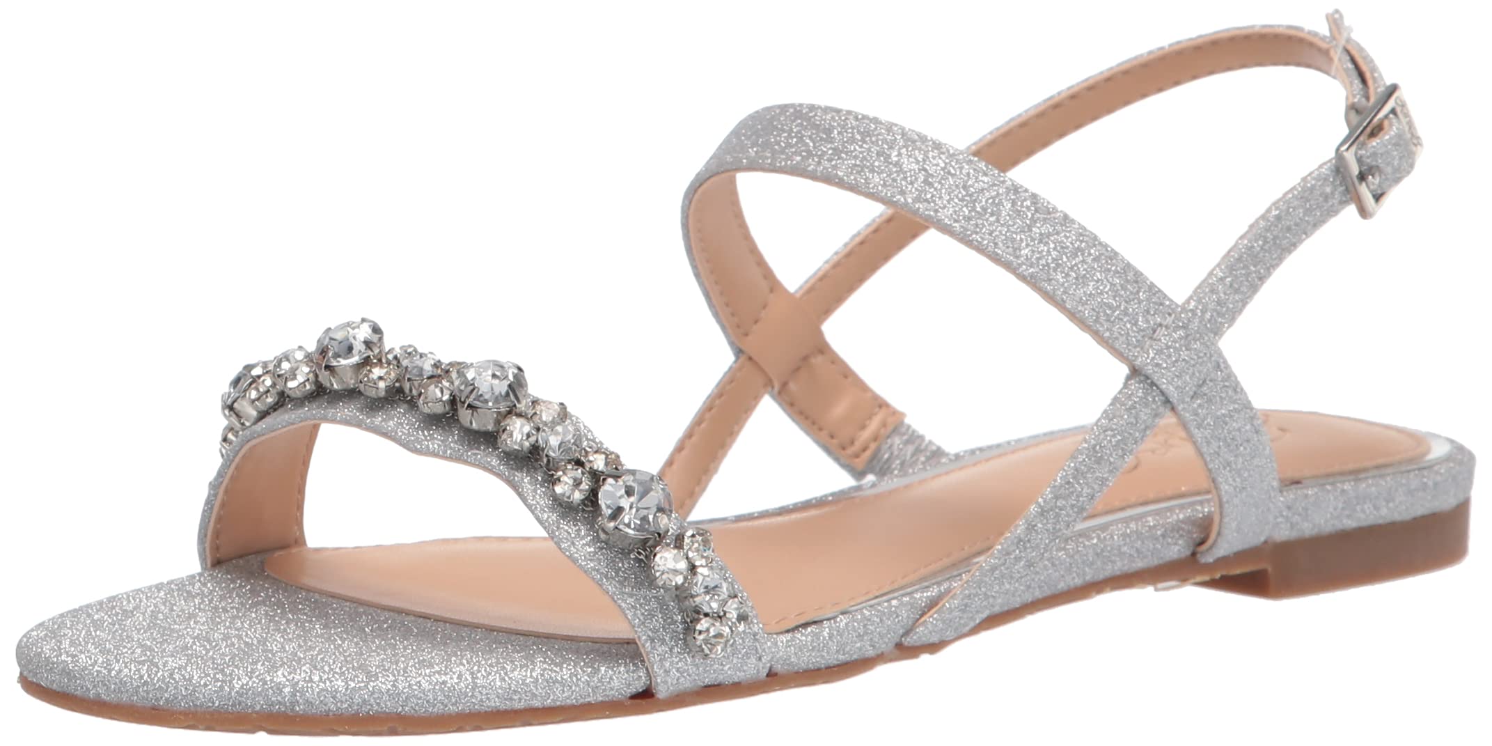 Jewel Badgley Mischka Osmond Crystal Flat Sandal 7.5 Silver Glitter