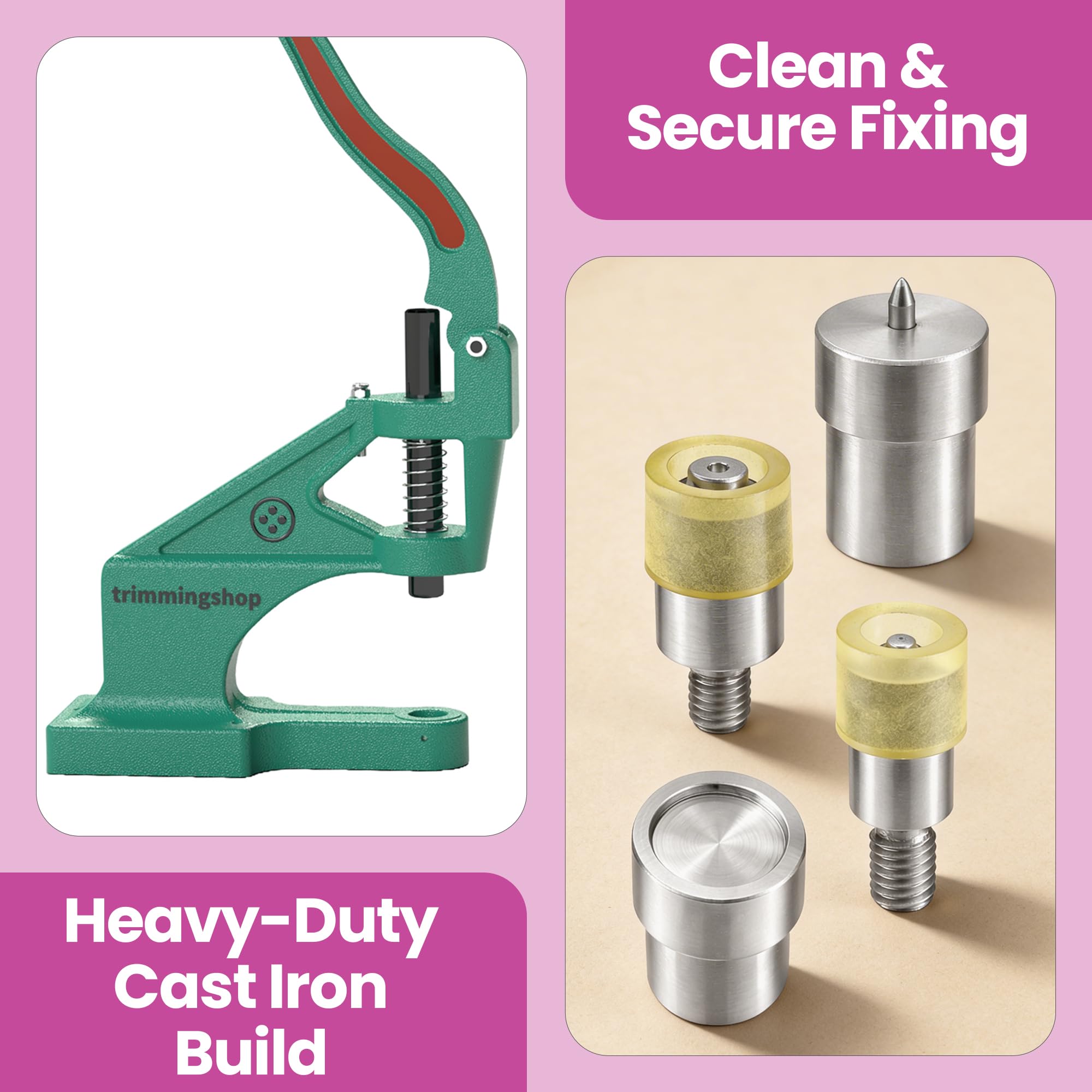 WedDecor Juego de troqueles de fijación de botones a presión de 4 partes de 15 mm con prensa manual universal The Green Machine, herramienta de instalación de cierres a presión para manualidades,
