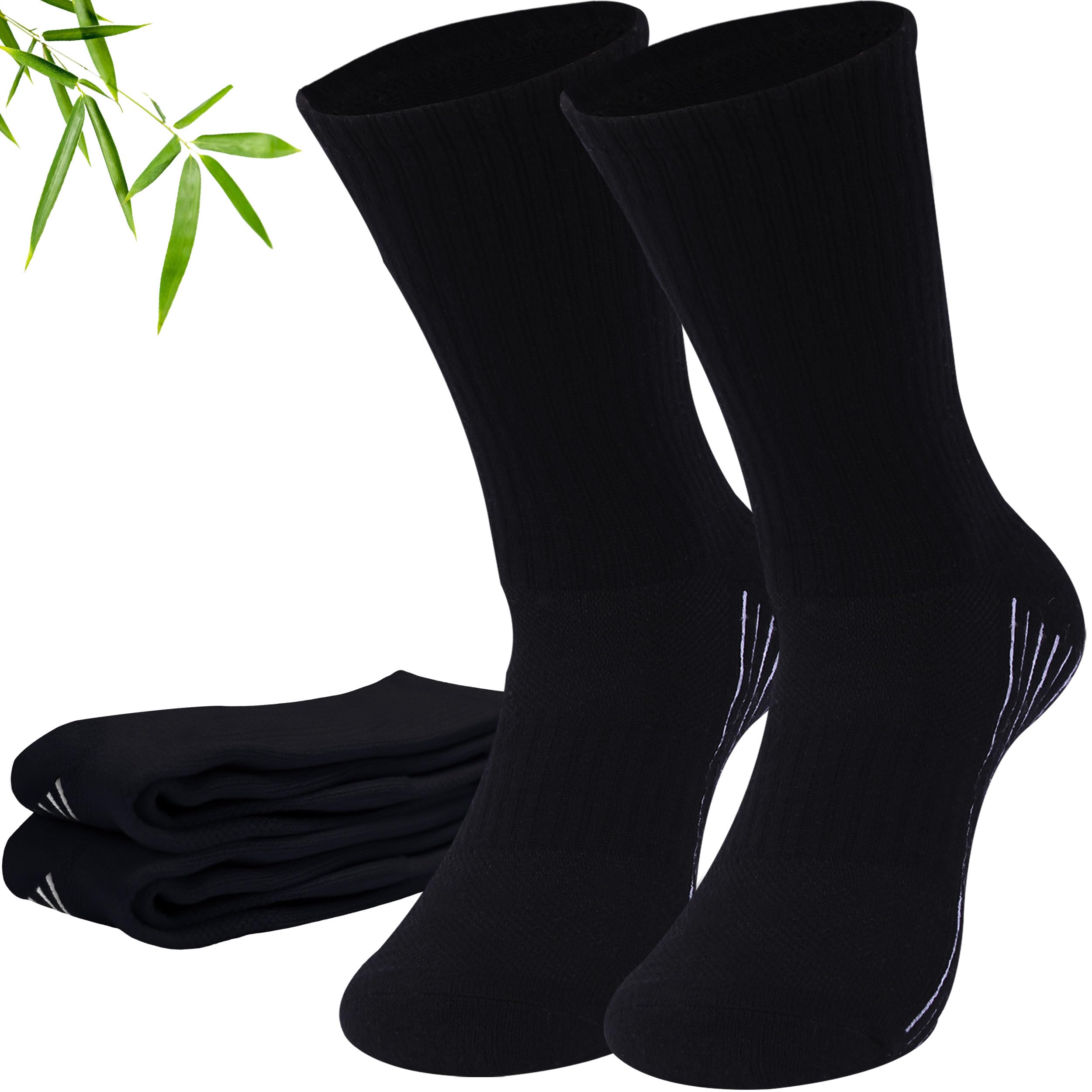3 Pairs Viscose Bamboo Socks, Unisex Cushioned Comfortable Crew Workout Hiking Socks