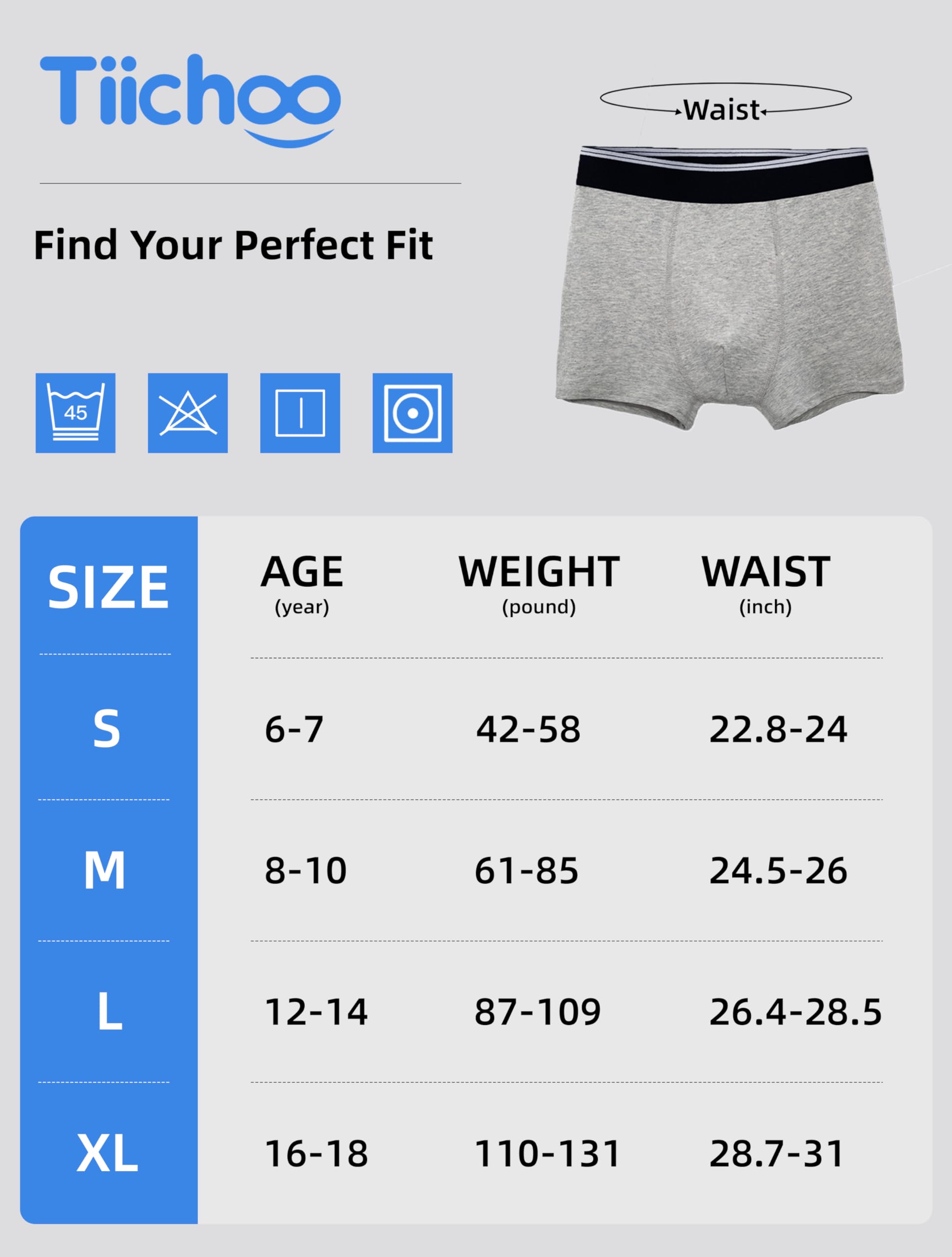TIICHOO Inkontinenz Boxershorts​​ für Kinder Baumwoll Unterhosen für Jungen Waschbare Unterwäsche 5er Pack