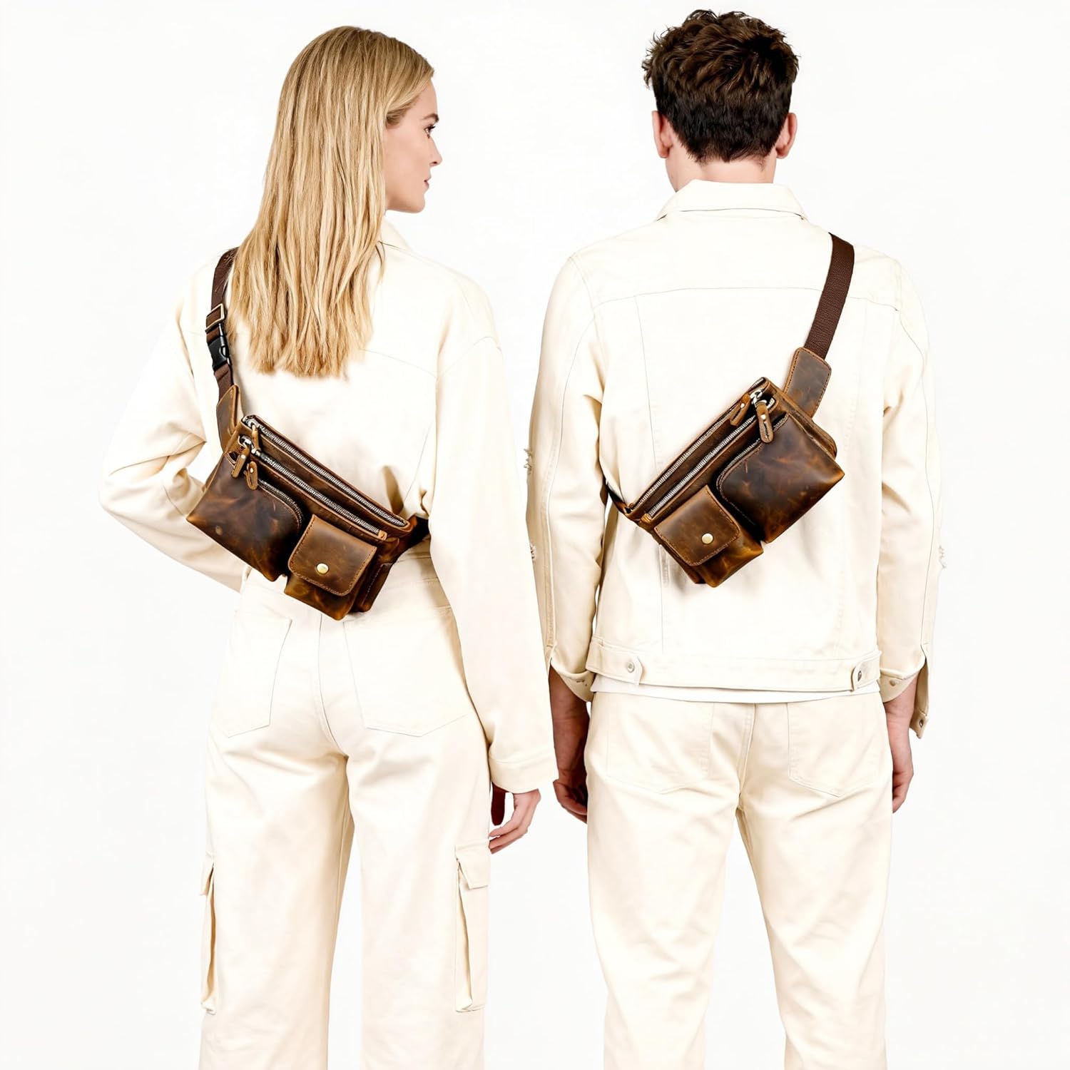 Thick Crazy Horse Leather Hiking Riding Travel Outdoor Belt Bag Fanny Waist Pack Small Phone Pouch For Men Women 380 (386 Brown) - Image 3