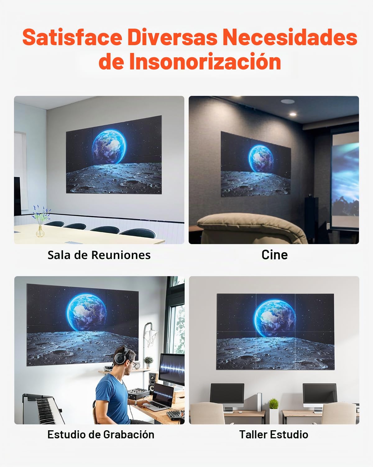 VEVOR Paneles Acústicos Artísticos, 6 uds, 600 x 600 x 10 mm, Baldosas de Pared Insonorizadas, Absorbentes de Sonido Decorativos Autoadhesivos para el Hogar, Oficina, Estudio, Teatro, Tierra