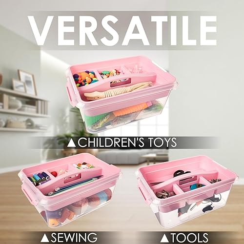 Miniatura 5 de Caja de almacenamiento de plástico de 20 cuartos de galón con bandeja extraíble, organizadores portátiles de manualidades y contenedores de