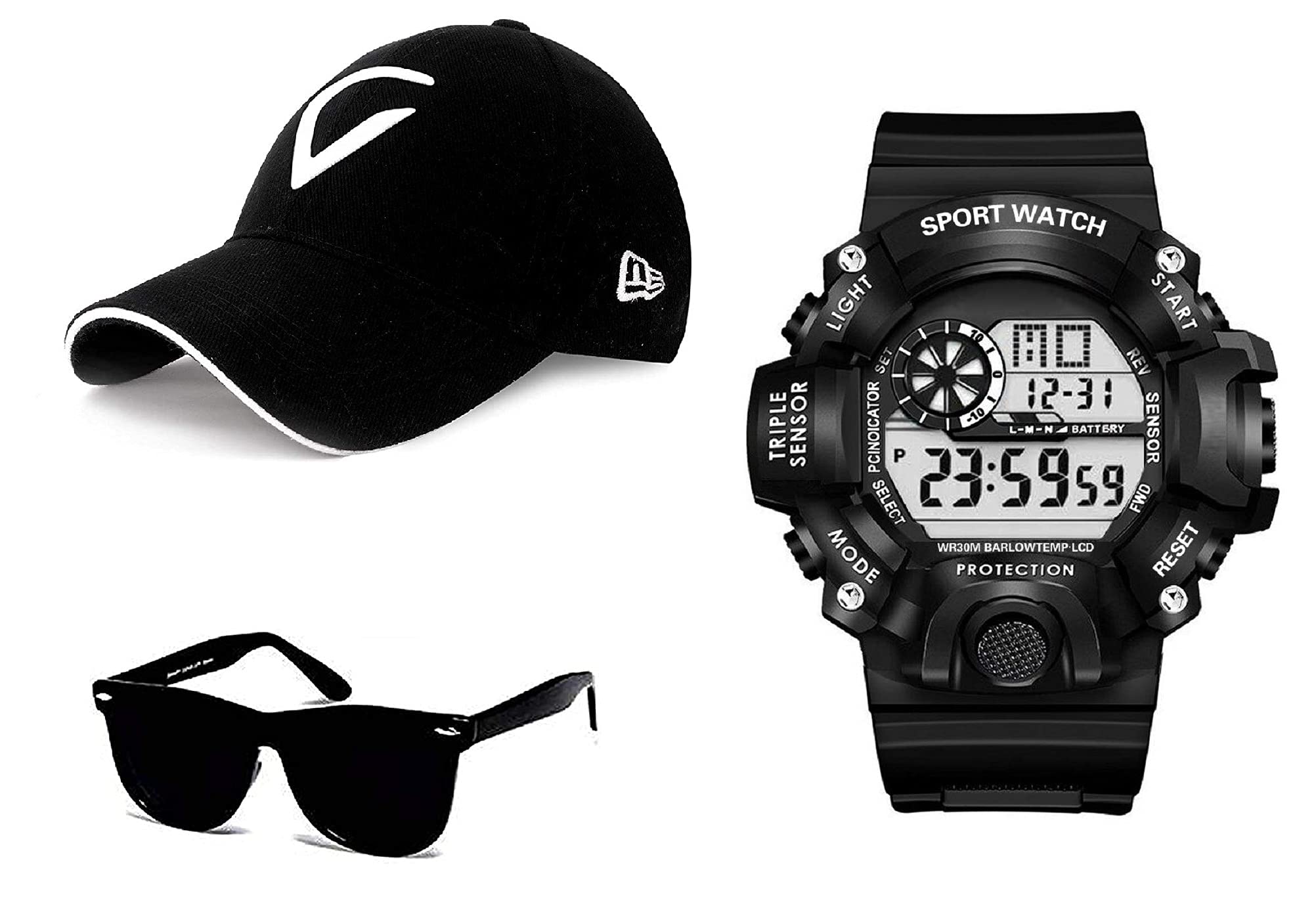 SELLORIA Combo Pack Boys of Black Dial Digital Watch with Black Sunglass with Black Baseball Cap (B09CMSQRCH) Amazon Price History, Amazon Price Tracker