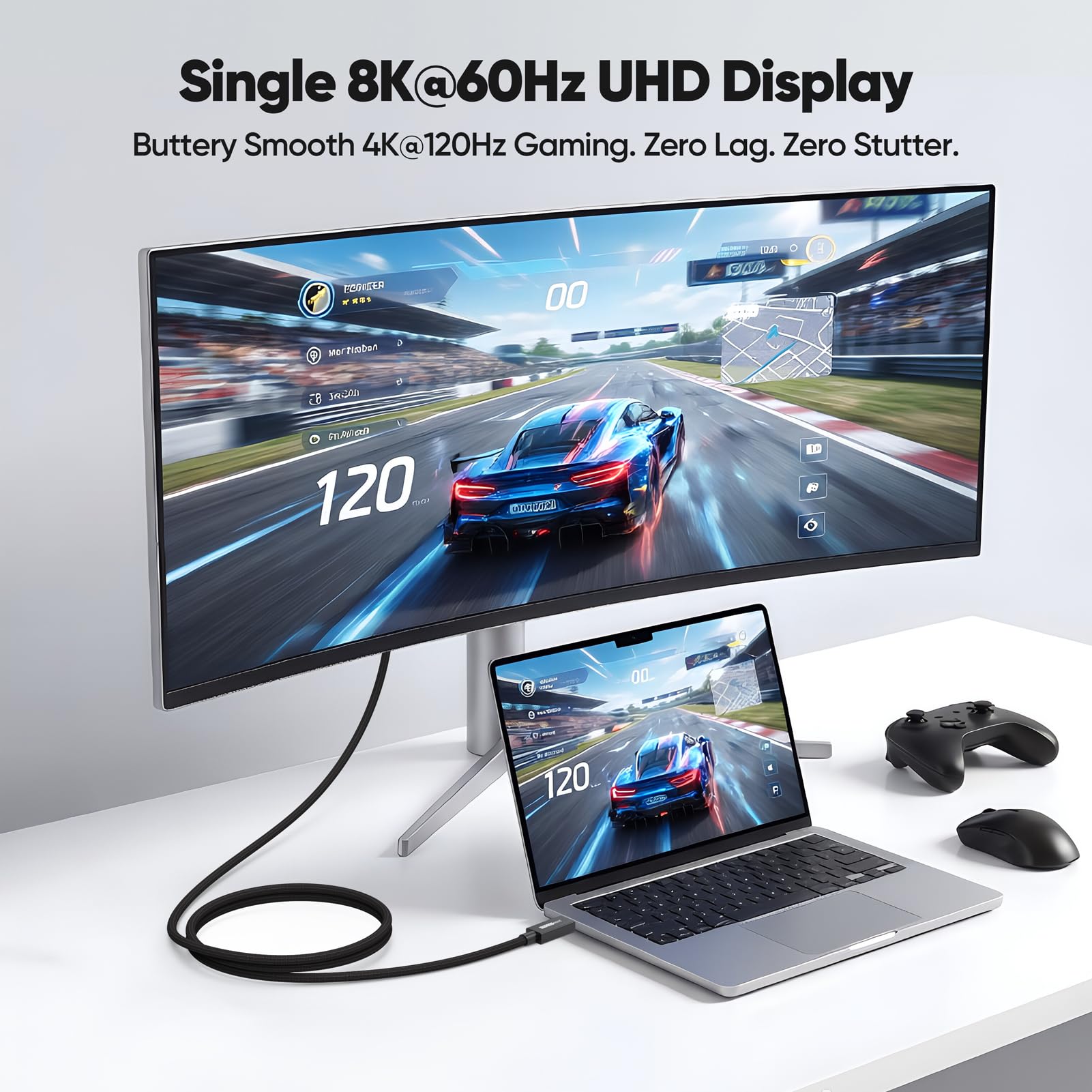 Cable de monitor USB C de 6 pies, 8K a 60 Hz/4K a 144 Hz, transferencia de