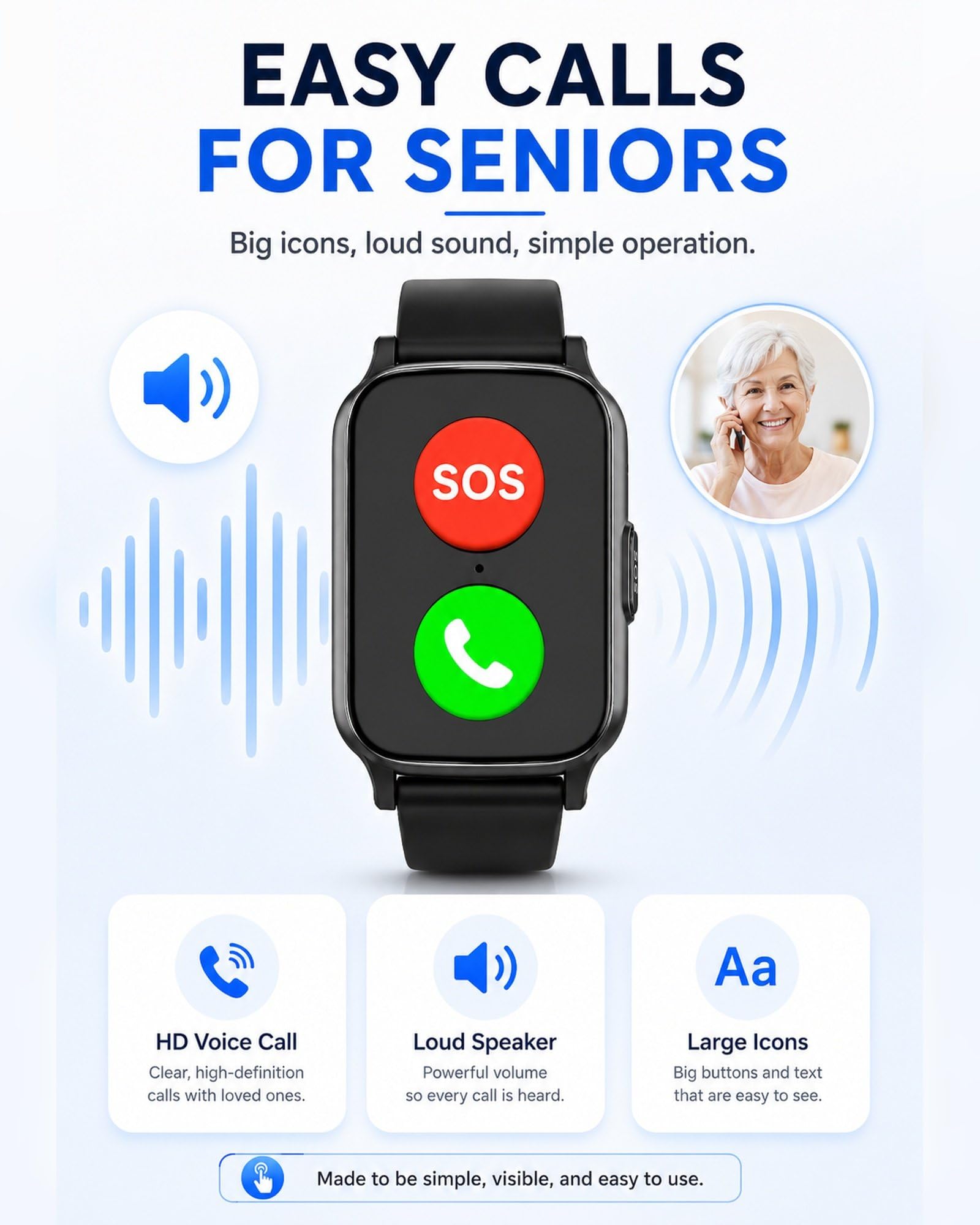 Reloj Localizador GPS para Personas Mayores con Ubicación en Tiempo Real, SOS, Detección de Caídas, Llamadas Claras y Datos de Bienestar
