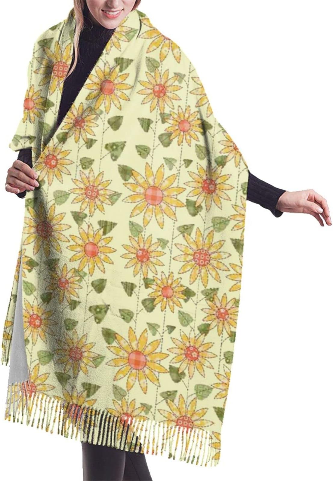 DJNGNSunflower Pattern Rustic Country Cashmere Scarf for Women Men Lightweight Unisex Fashion Soft Winter Scarves Fringe Shawl Wraps