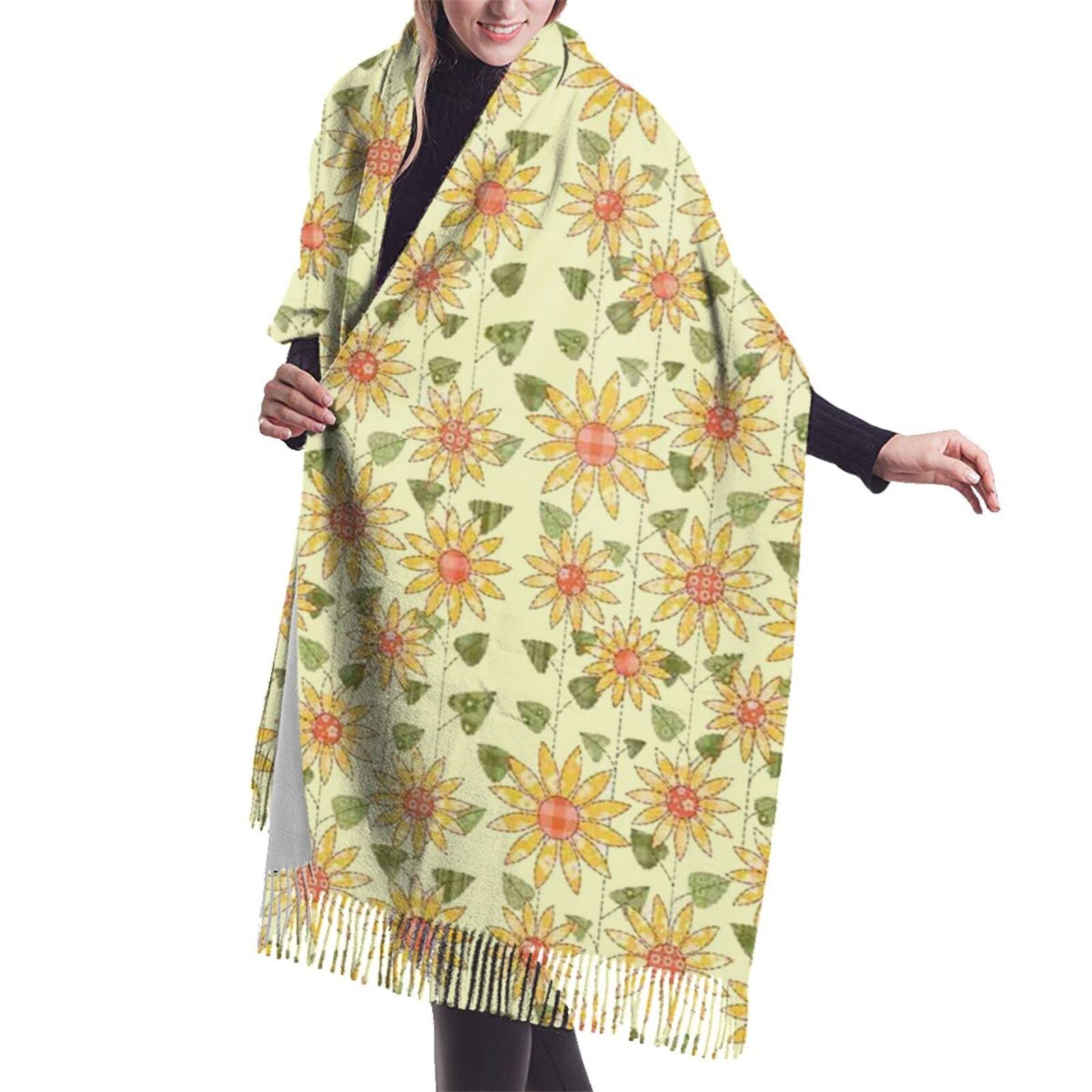 DJNGNSunflower Pattern Rustic Country Cashmere Scarf for Women Men Lightweight Unisex Fashion Soft Winter Scarves Fringe Shawl Wraps
