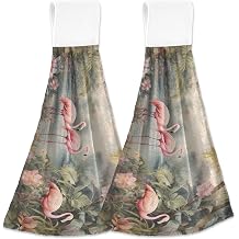 Hand Towel 2 Pcs Soft Hanging Towel High Dish Towel Fast Drying Seasonal Hanging Tie Towels for Kitchen Bathroom Toilet Home 14x18.2 in, Flamingo 57