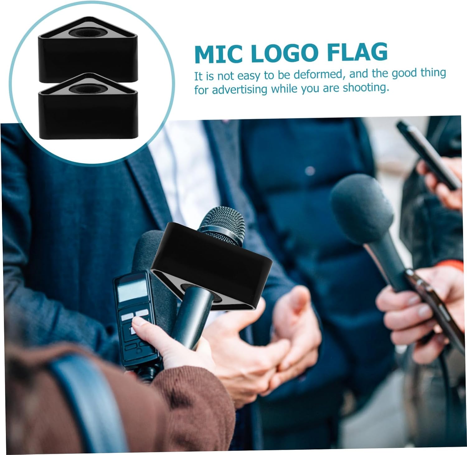 4pcs Creative Design Mic Logo Flag Station for Vlogging Interview Conference Abs Microphone image 3