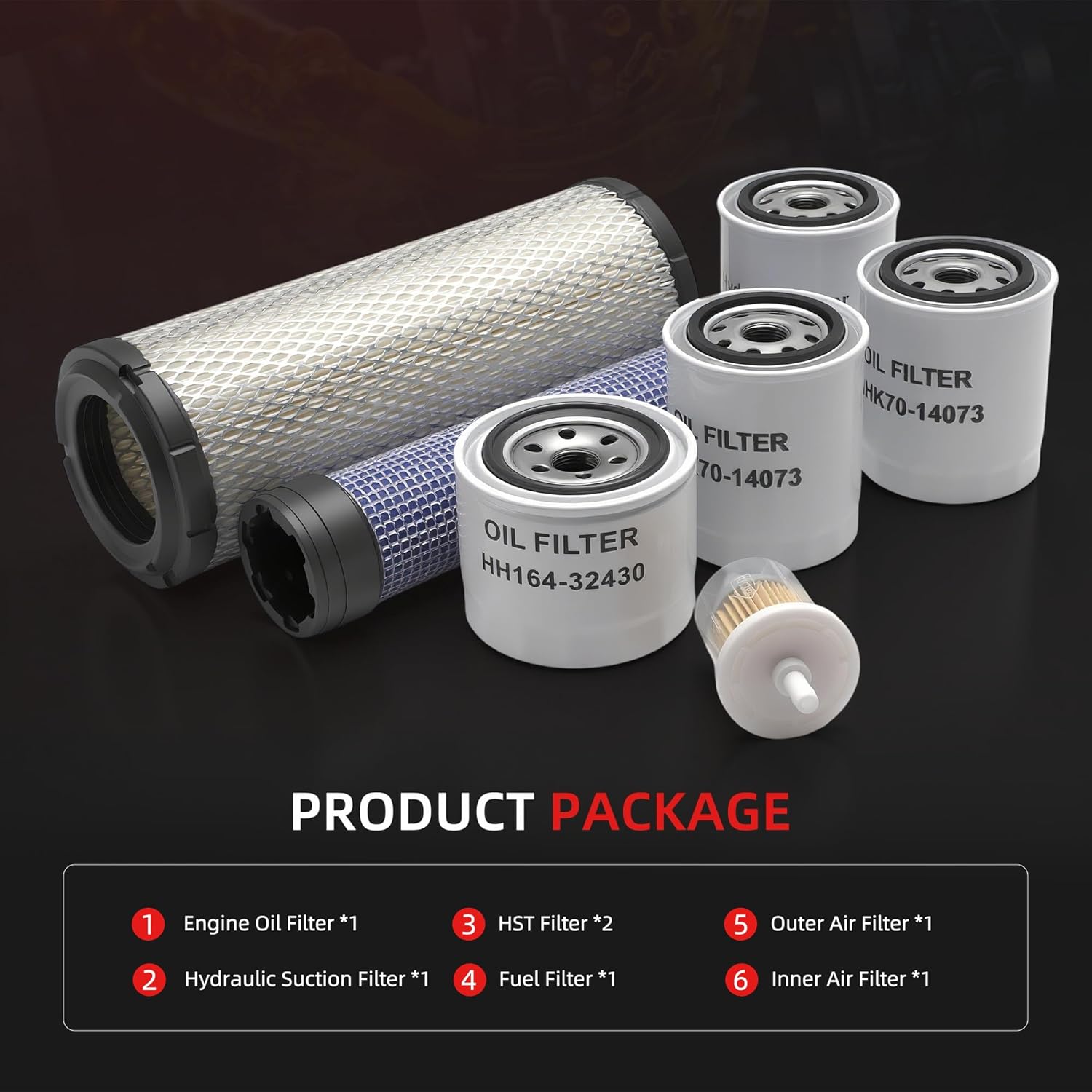Maintenance Filter Kit Fit for Kubota RTV1100 (S/N<=31002), Replace HH164-32430, HHK70-14073, 12581-43012, TA040-93230, TA040-93220, HHK2036990,Oil/Hydraulic Suction/HST/Fuel/Air Filter