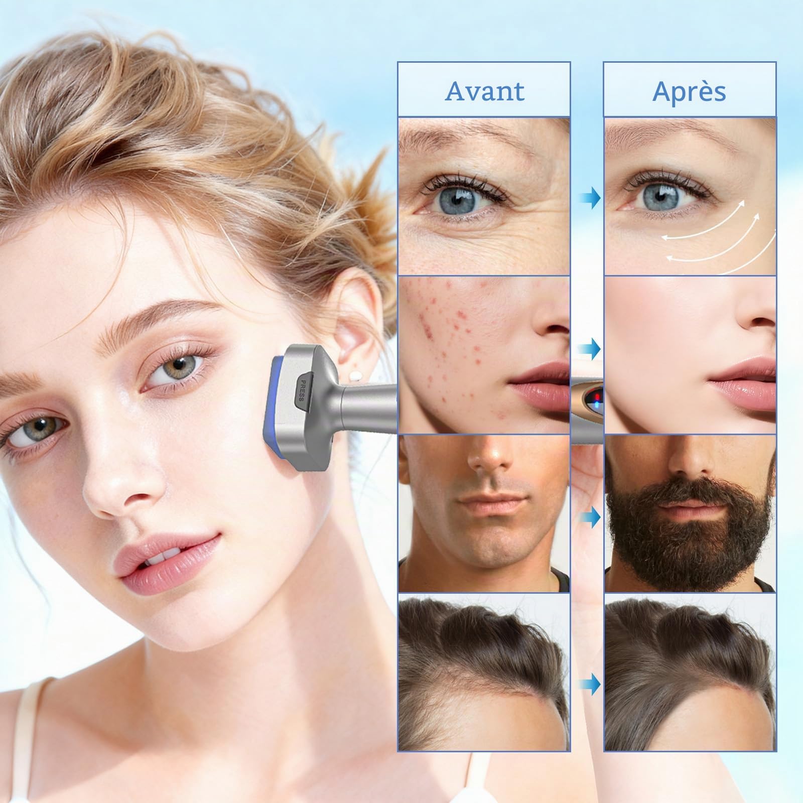 Dr.pen Bio 6 Derma Stamp Électrique, 4-en-1 DermaStamp aver microneedling, EMS, thérapie par lumière rouge et bleue, massage vibrant, Pour Réduire les rides du visage favoriser la pousse des cheveux