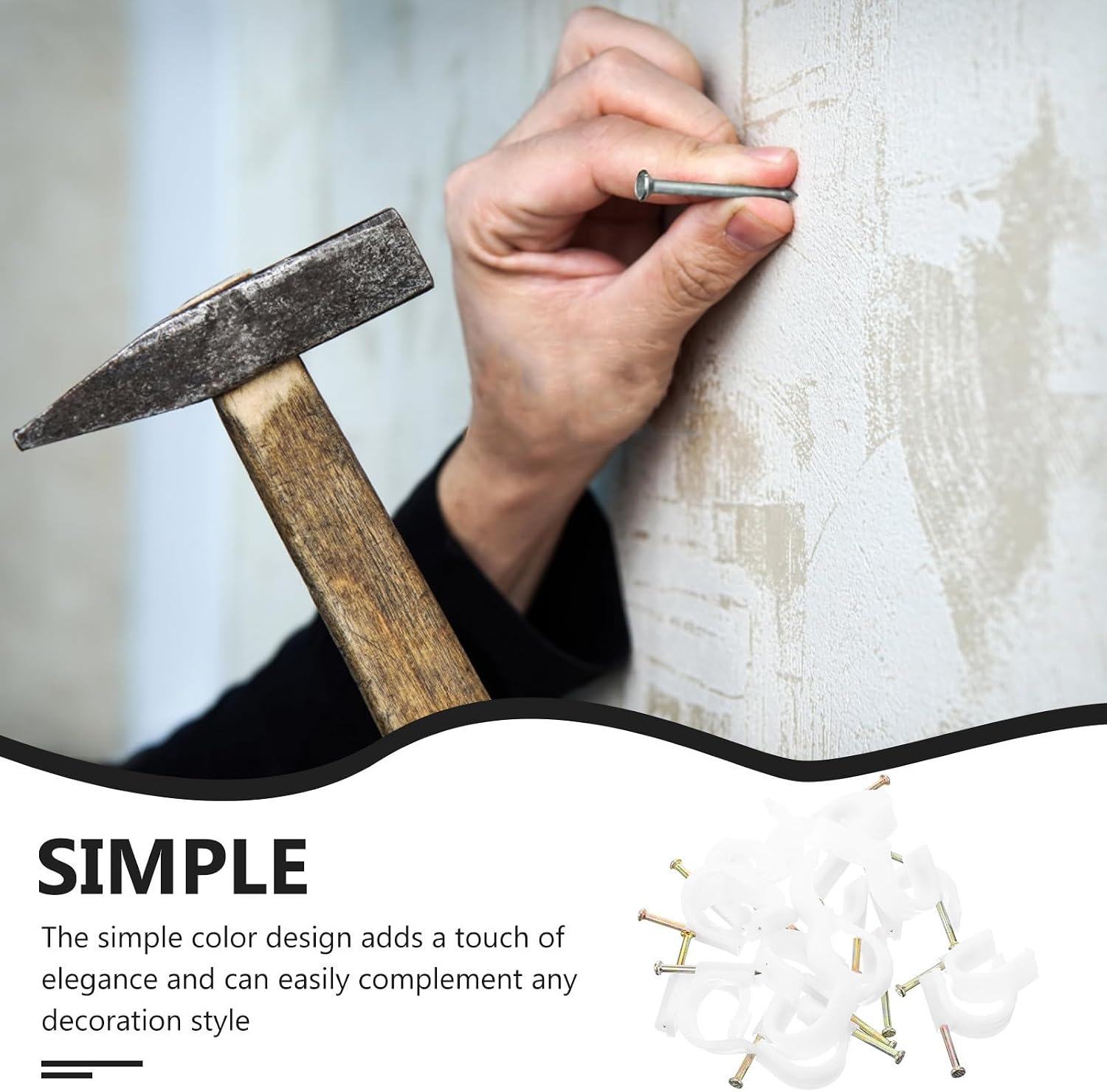 Ciieeo 50pcs White Pe Cable Staples with Nail Versatile Wire Clips for Ethernet and Extension Cord Simple Installation Cable Wall Clips