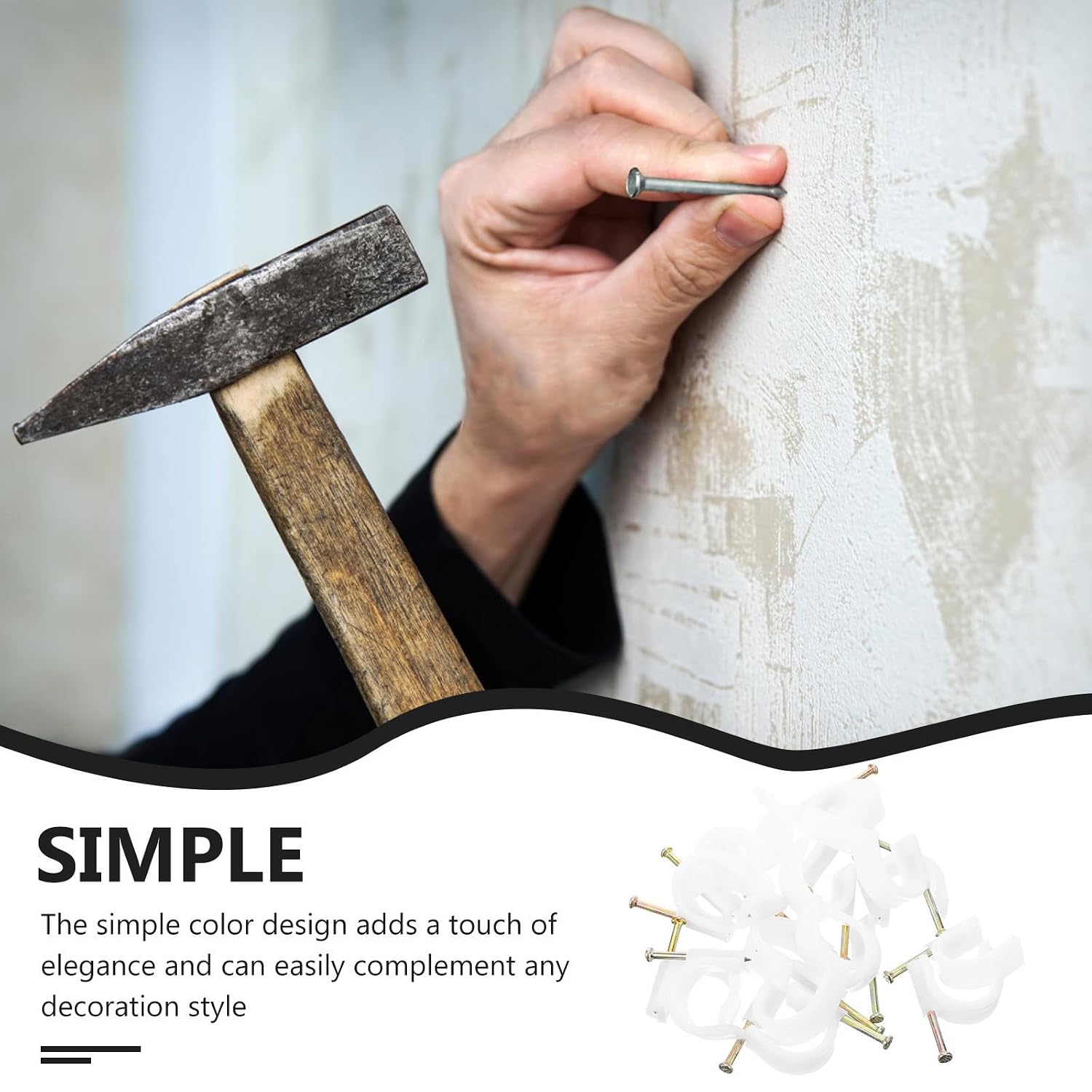 50pcs Cable Staples with Steel Nail White Pe Material Simple Installation Versatile Cord Clips for Ethernet Cable Management and Wall Mounting